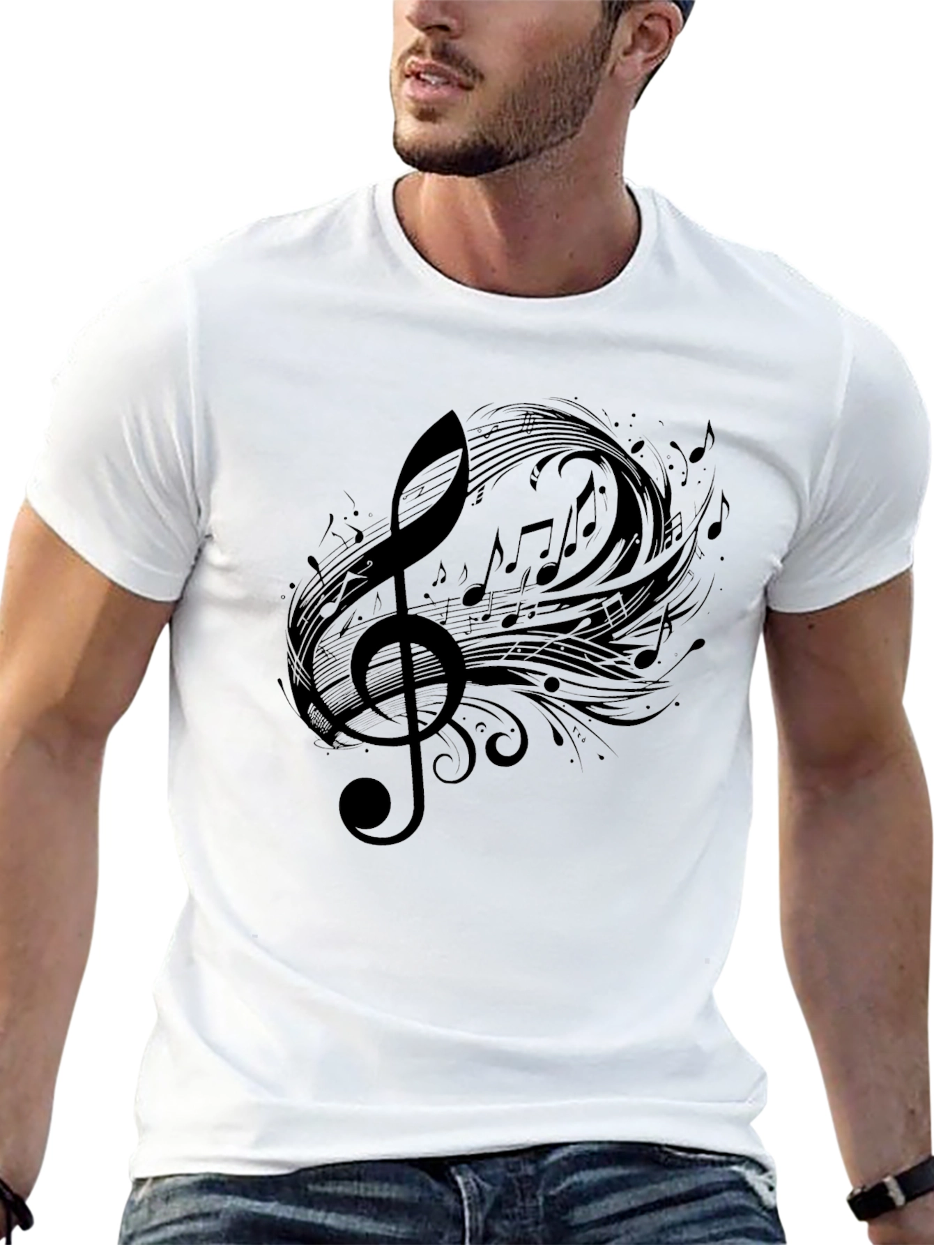 Musical Note Graphic Tee - Black