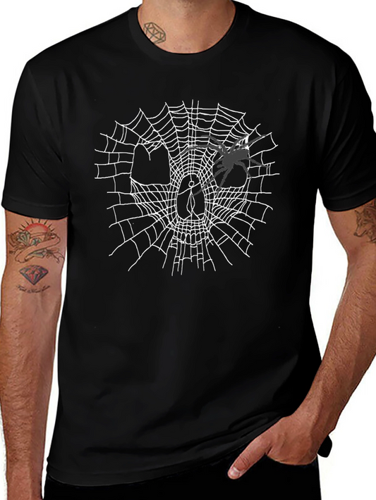 Spider Web Skull T-Shirt - Halloween Graphic Tee