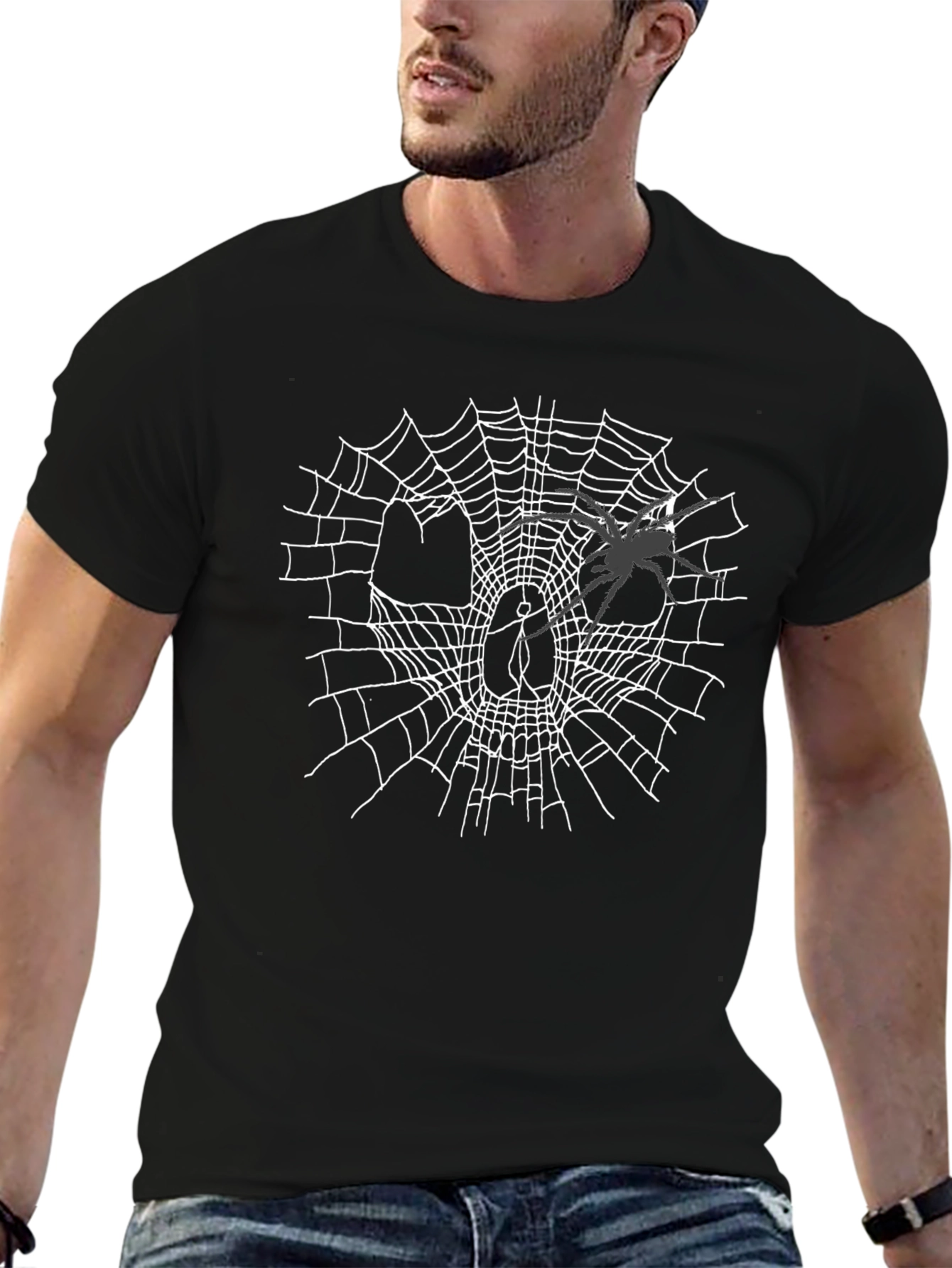 Spider Web Skull T-Shirt - Halloween Graphic Tee