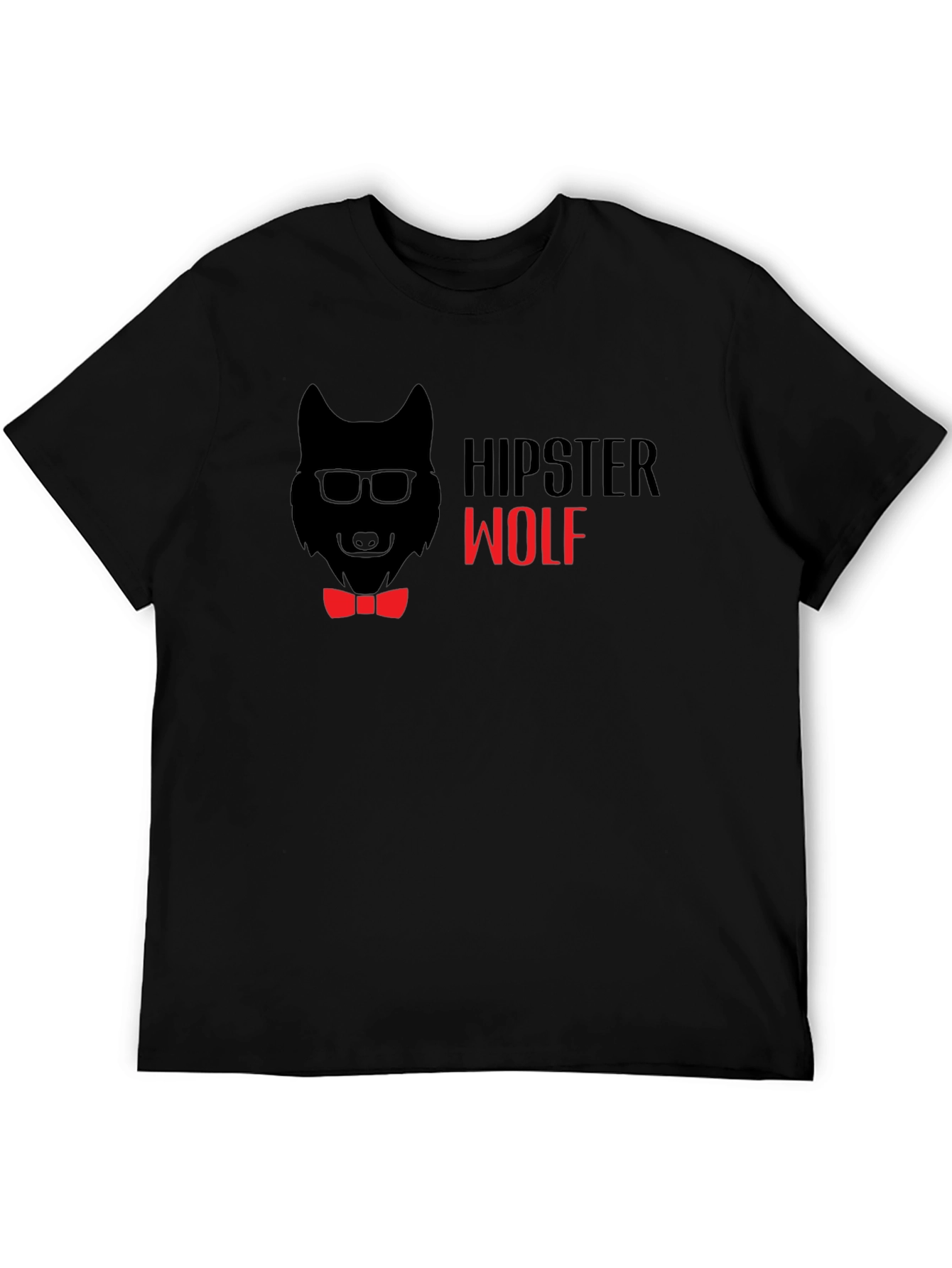 Hipster Wolf Graphic Tee - Black