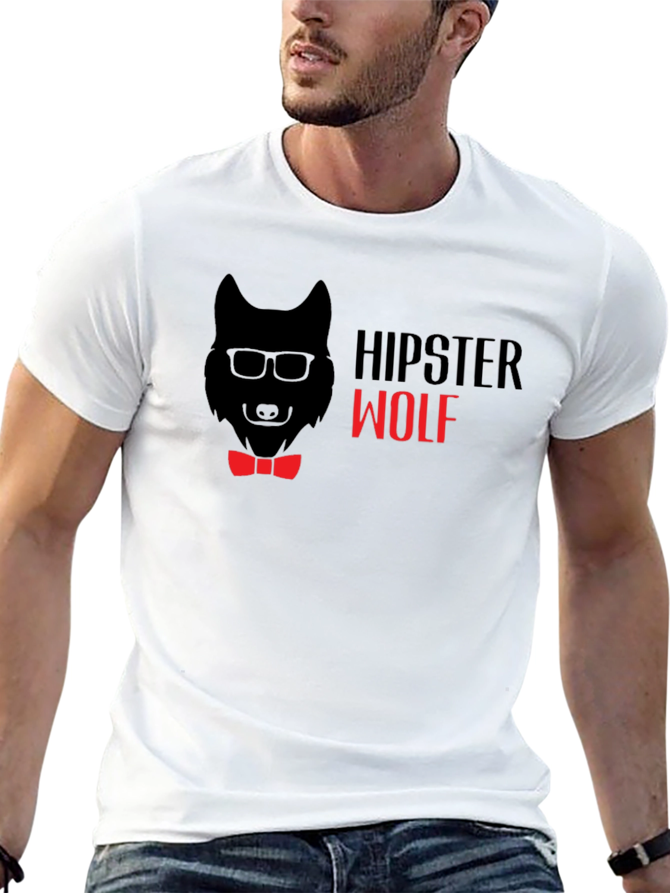 Hipster Wolf Graphic Tee - Black