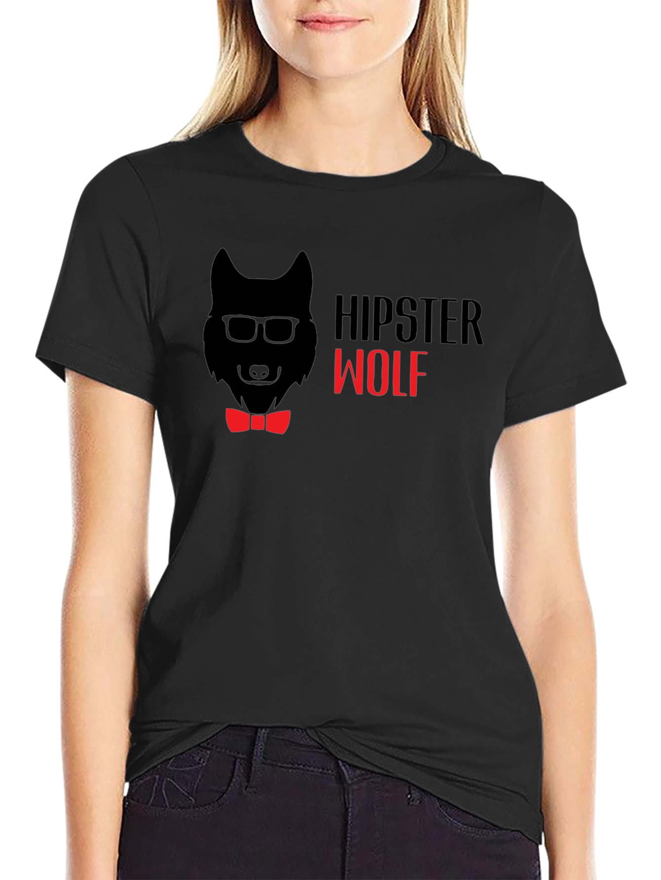Hipster Wolf Graphic Tee - Black