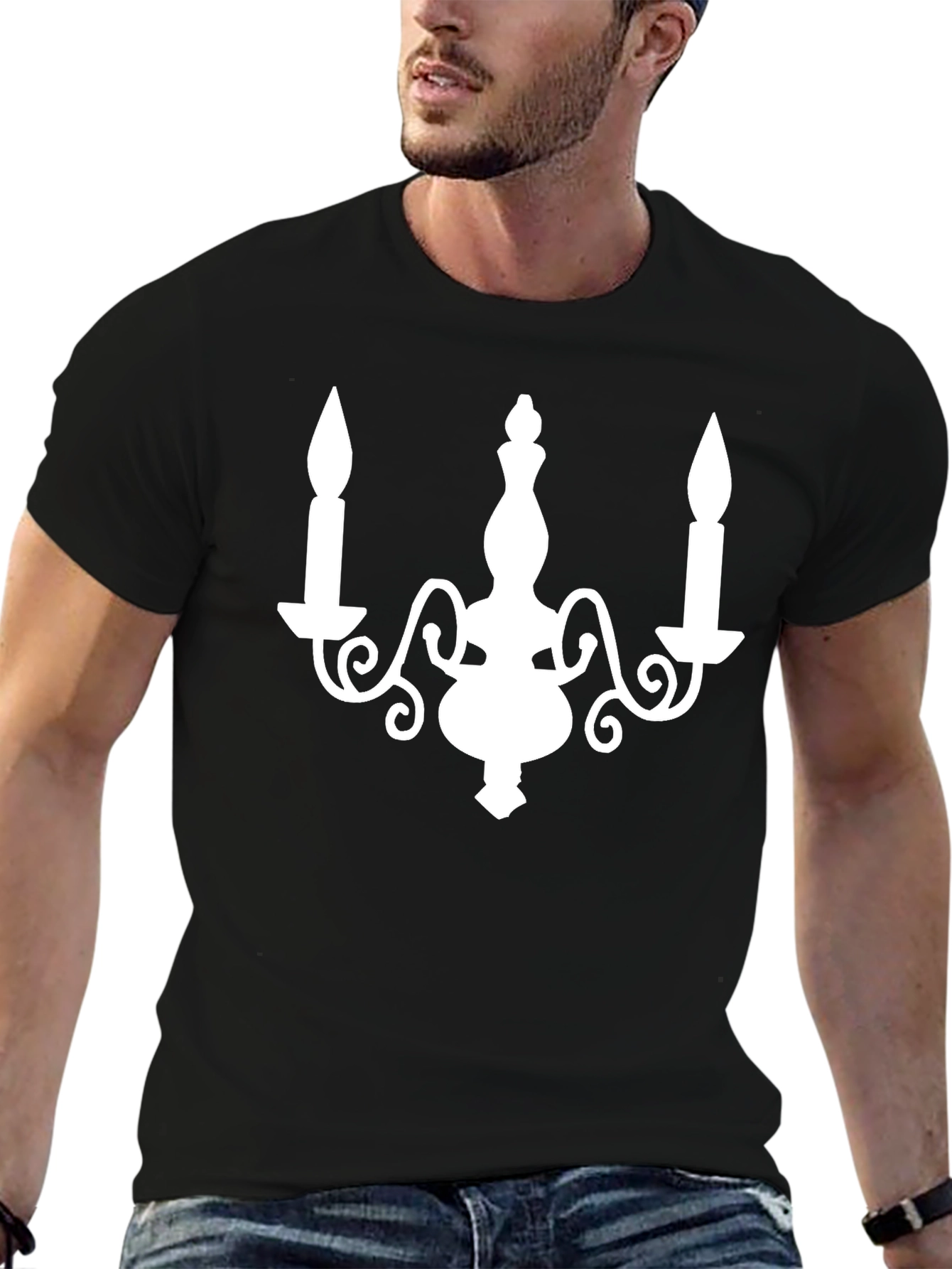 Candle Chandelier Graphic Tee - Stylish Black T-Shirt