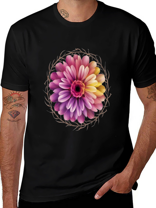 Floral Crown Graphic Tee - Stylish Mens Black T-Shirt