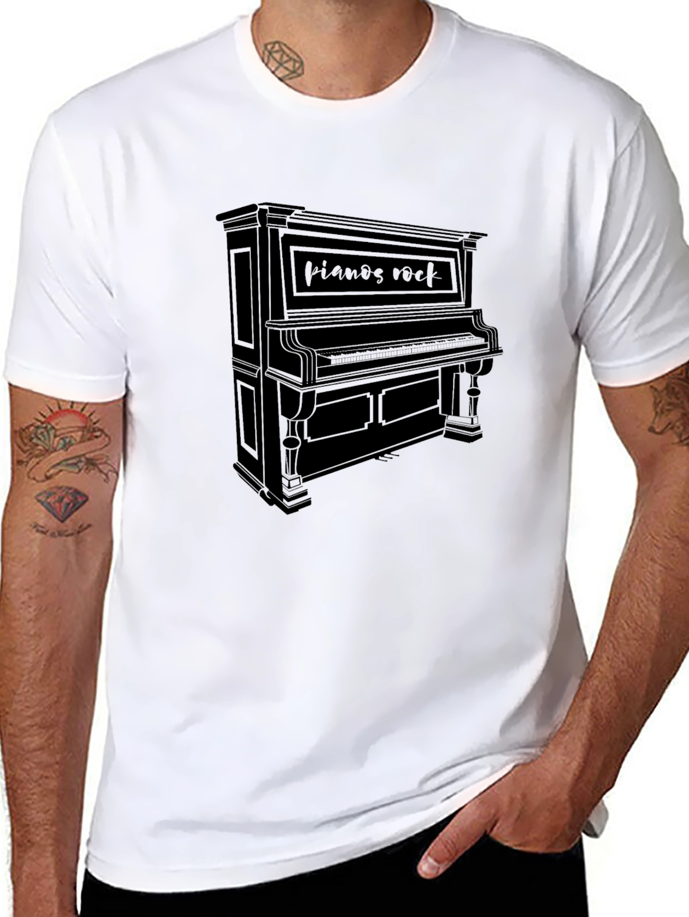 Pianos Rock Mens Black Graphic T-Shirt
