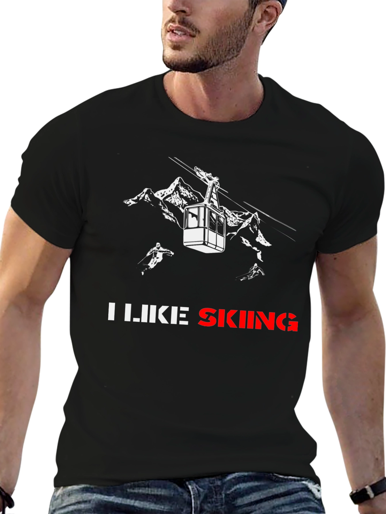 I Like Skiing Black T-Shirt