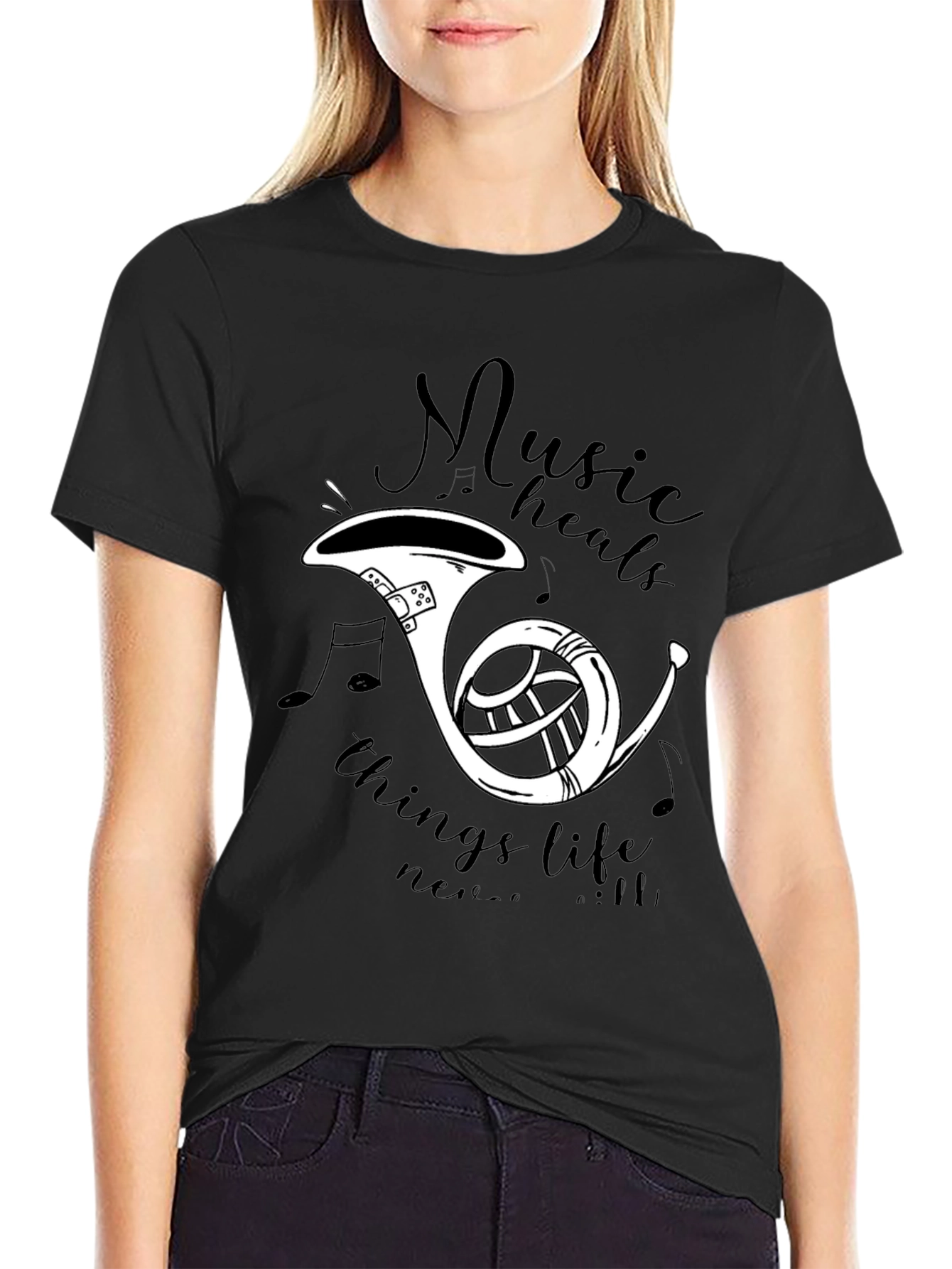Music Heals T-Shirt - French Horn Graphic