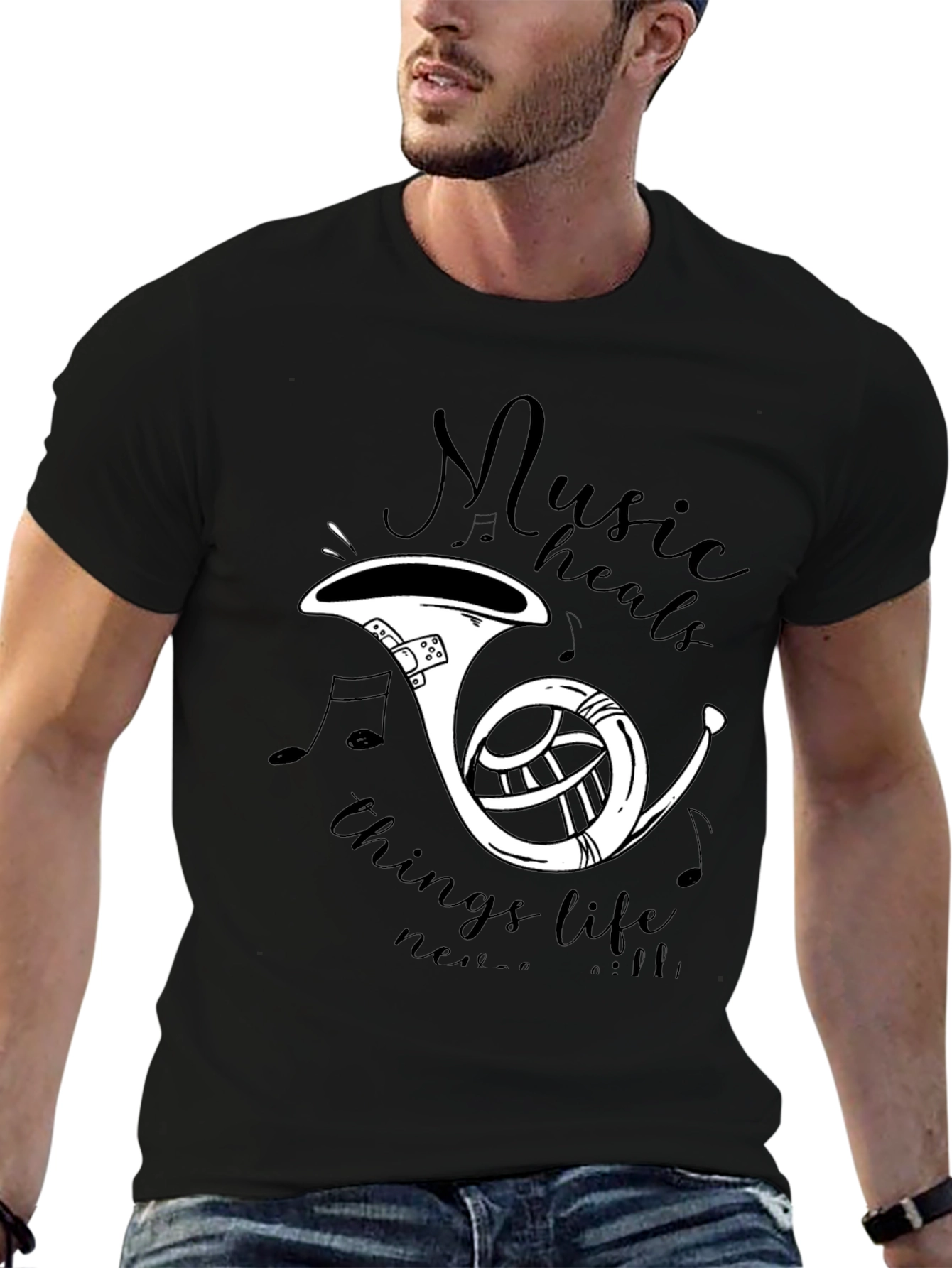 Music Heals T-Shirt - French Horn Graphic