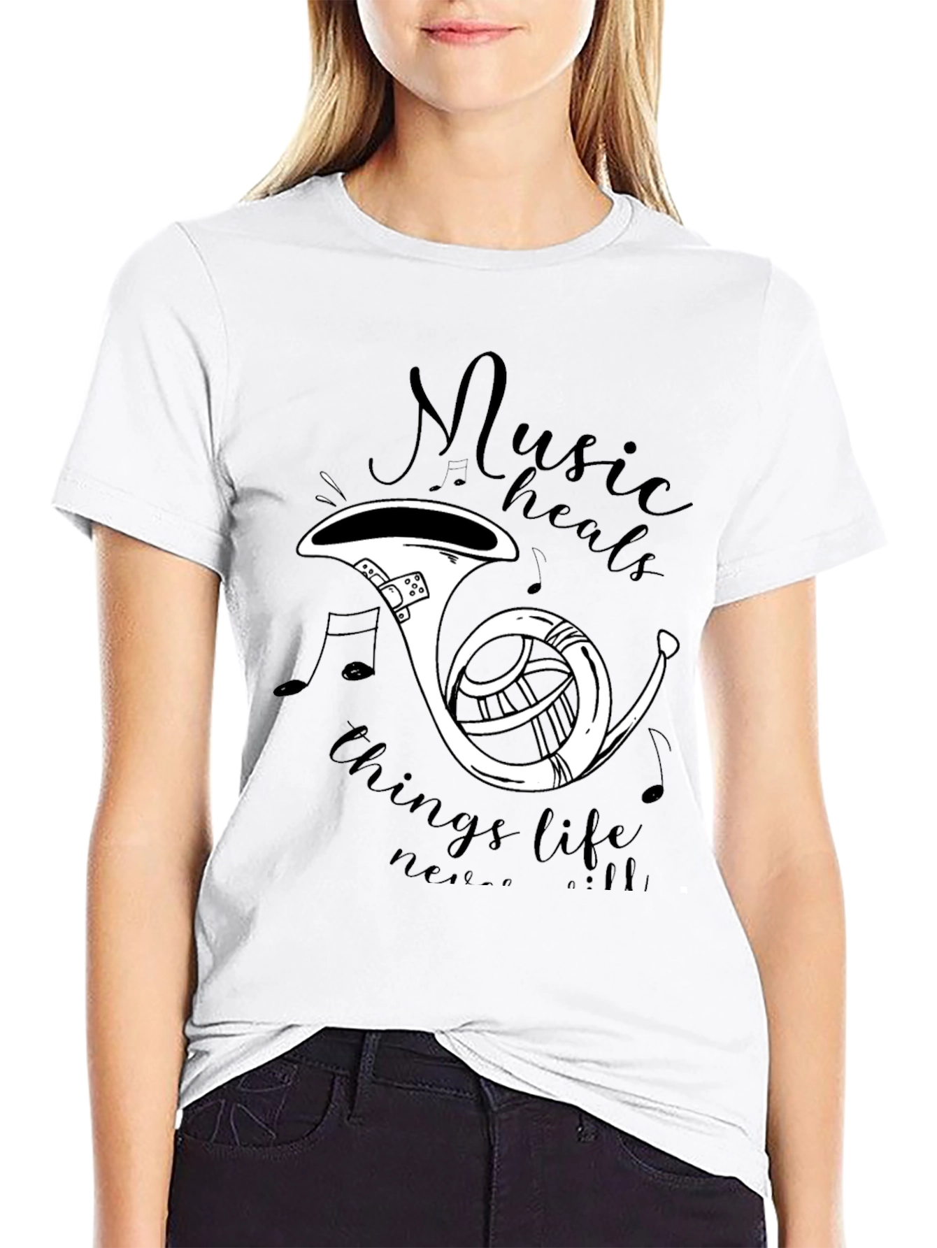 Music Heals T-Shirt - French Horn Graphic