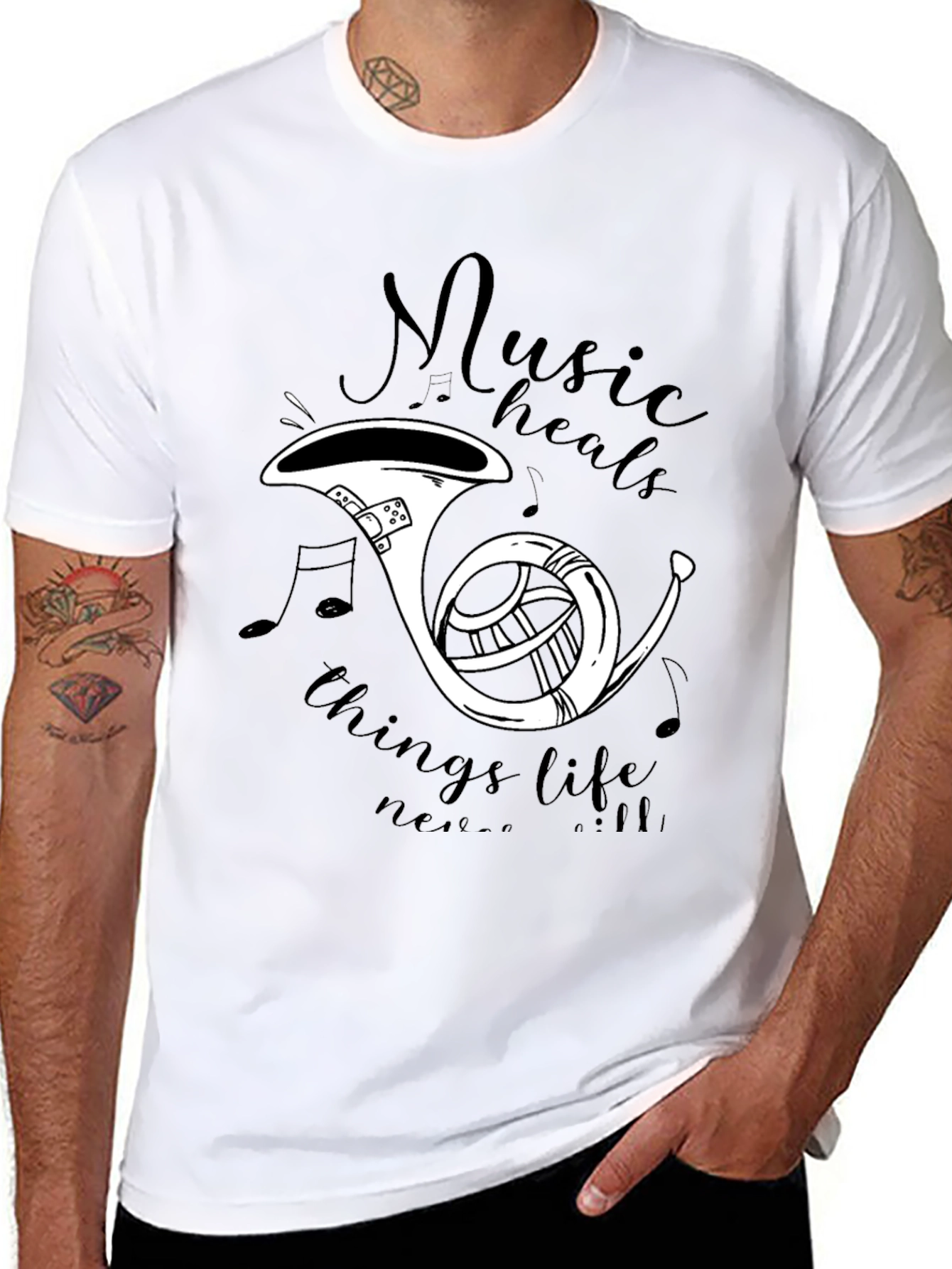 Music Heals T-Shirt - French Horn Graphic