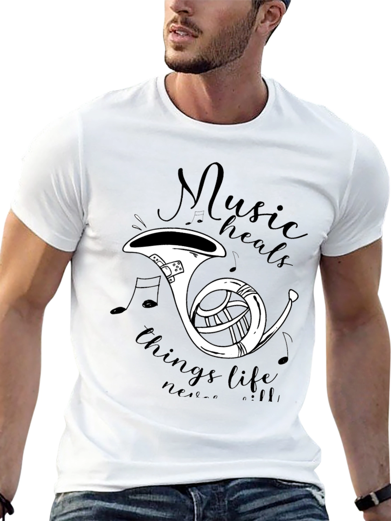 Music Heals T-Shirt - French Horn Graphic