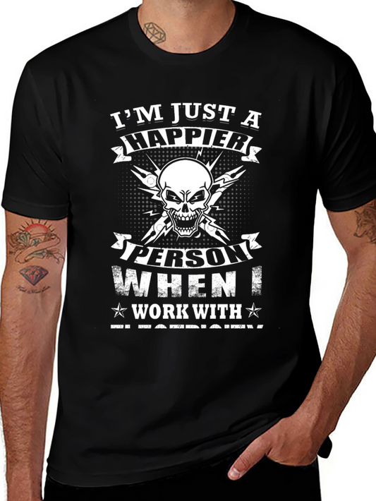 Happier Electrician T-Shirt: Skull & Tools Design