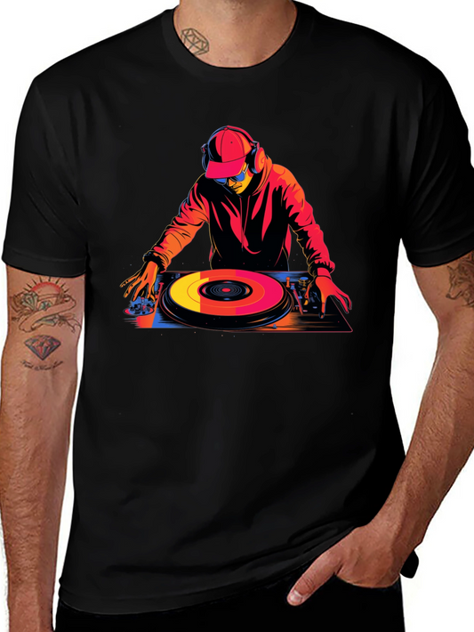 DJ Turntable Graphic Tee - Black Cotton Blend T-Shirt