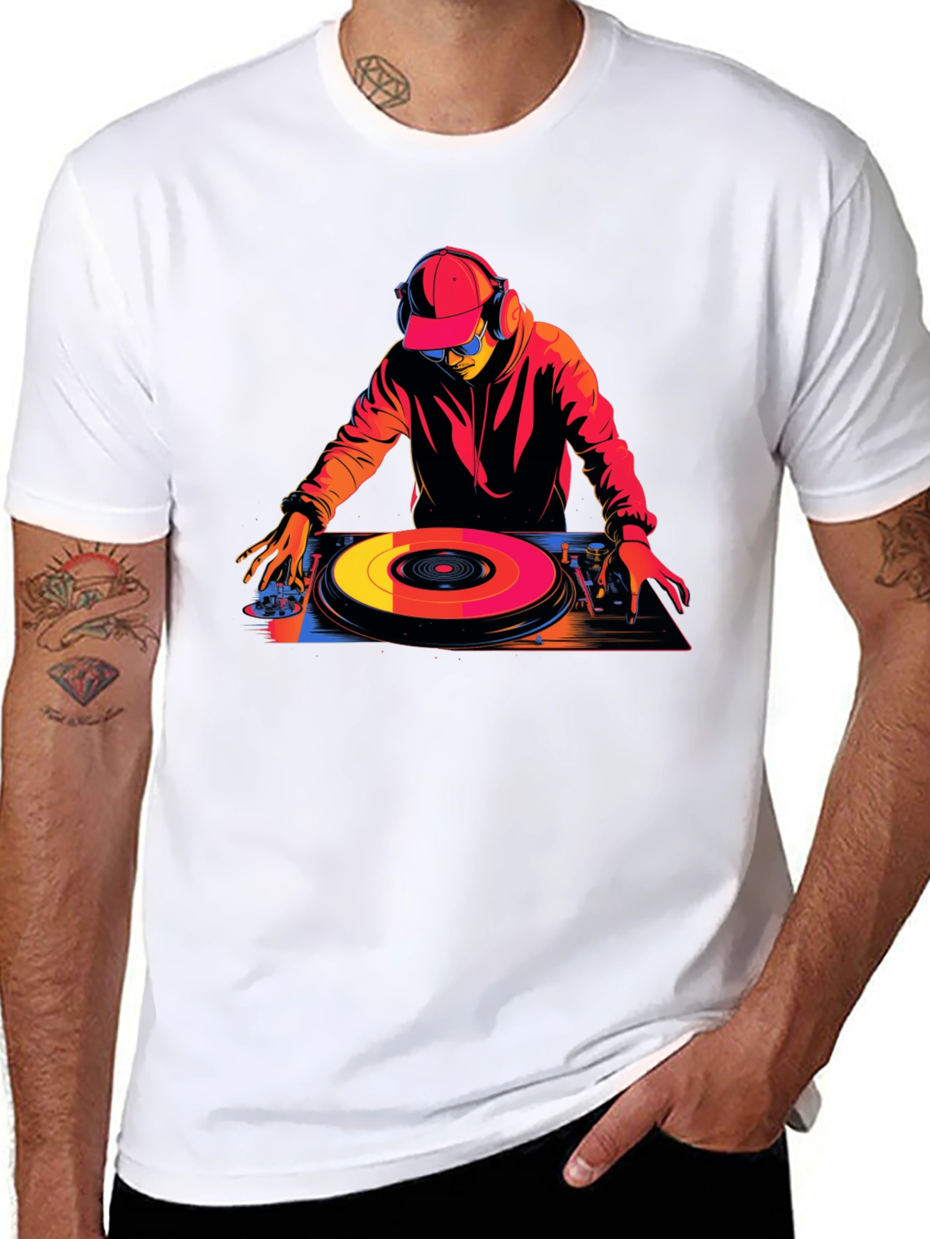 DJ Turntable Graphic Tee - Black Cotton Blend T-Shirt