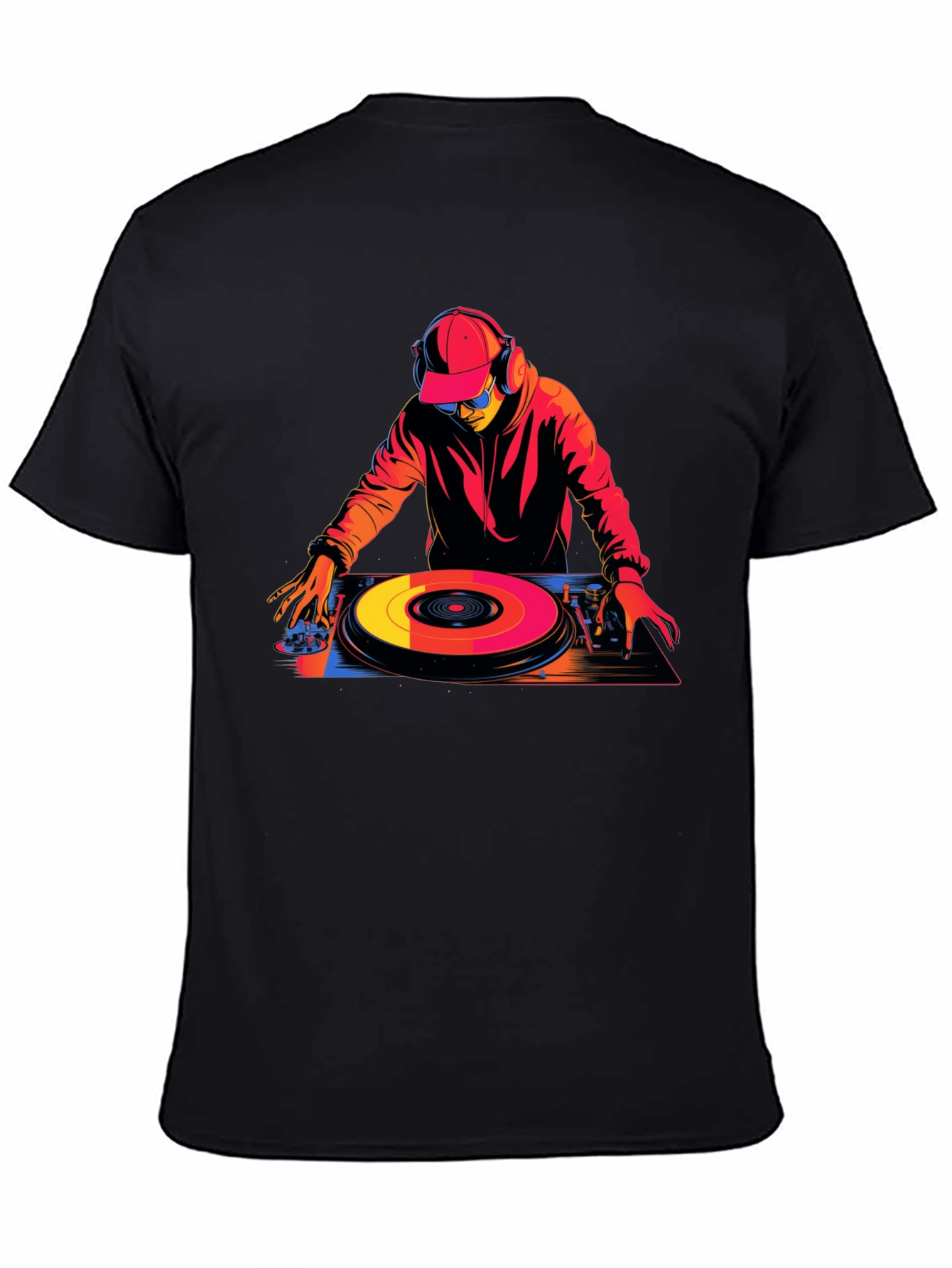 DJ Turntable Graphic Tee - Black Cotton Blend T-Shirt
