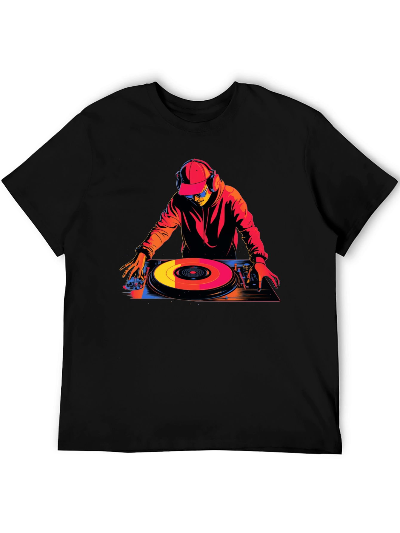 DJ Turntable Graphic Tee - Black Cotton Blend T-Shirt