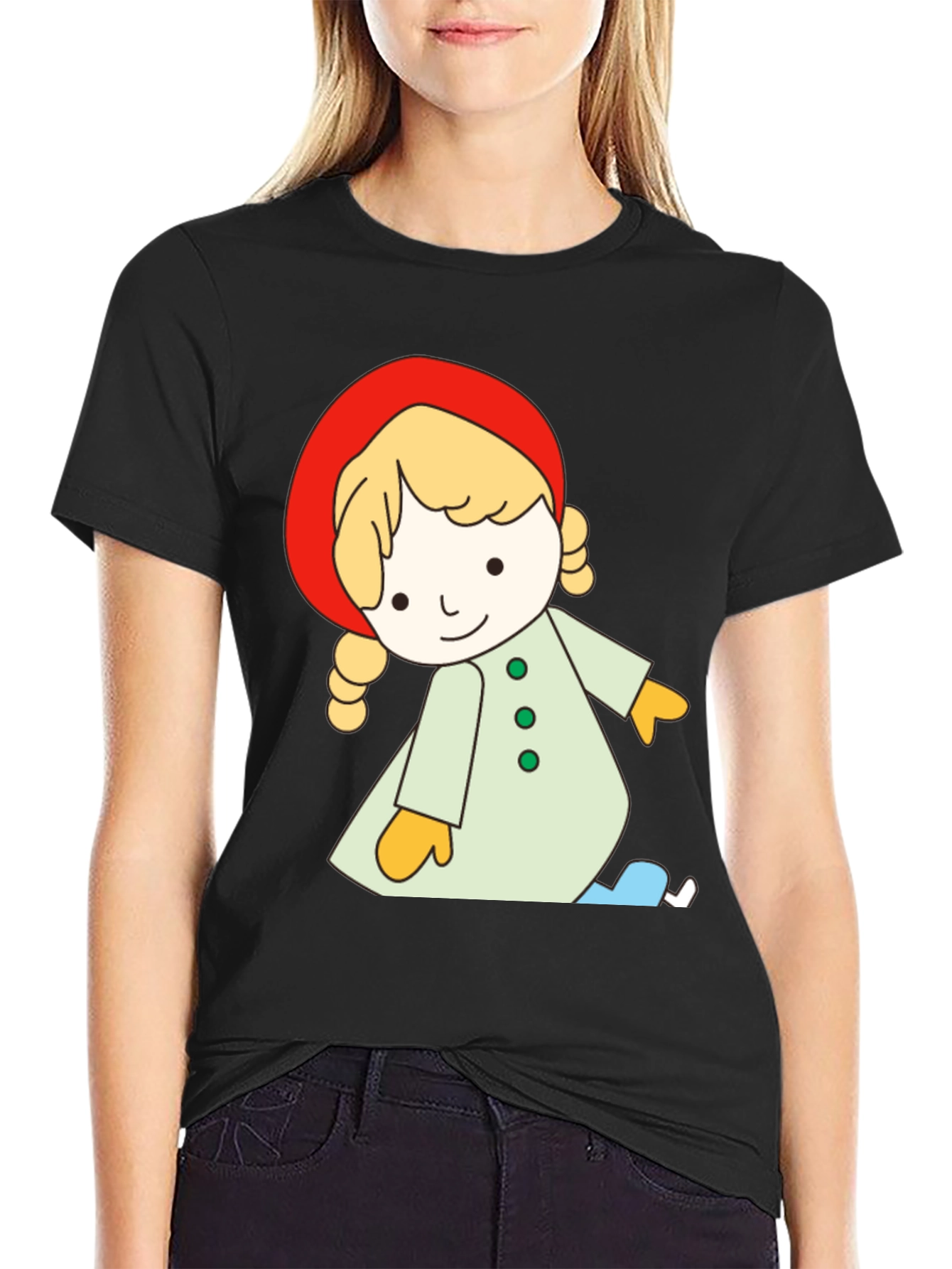 Cartoon Girl Black T-Shirt Unique Design