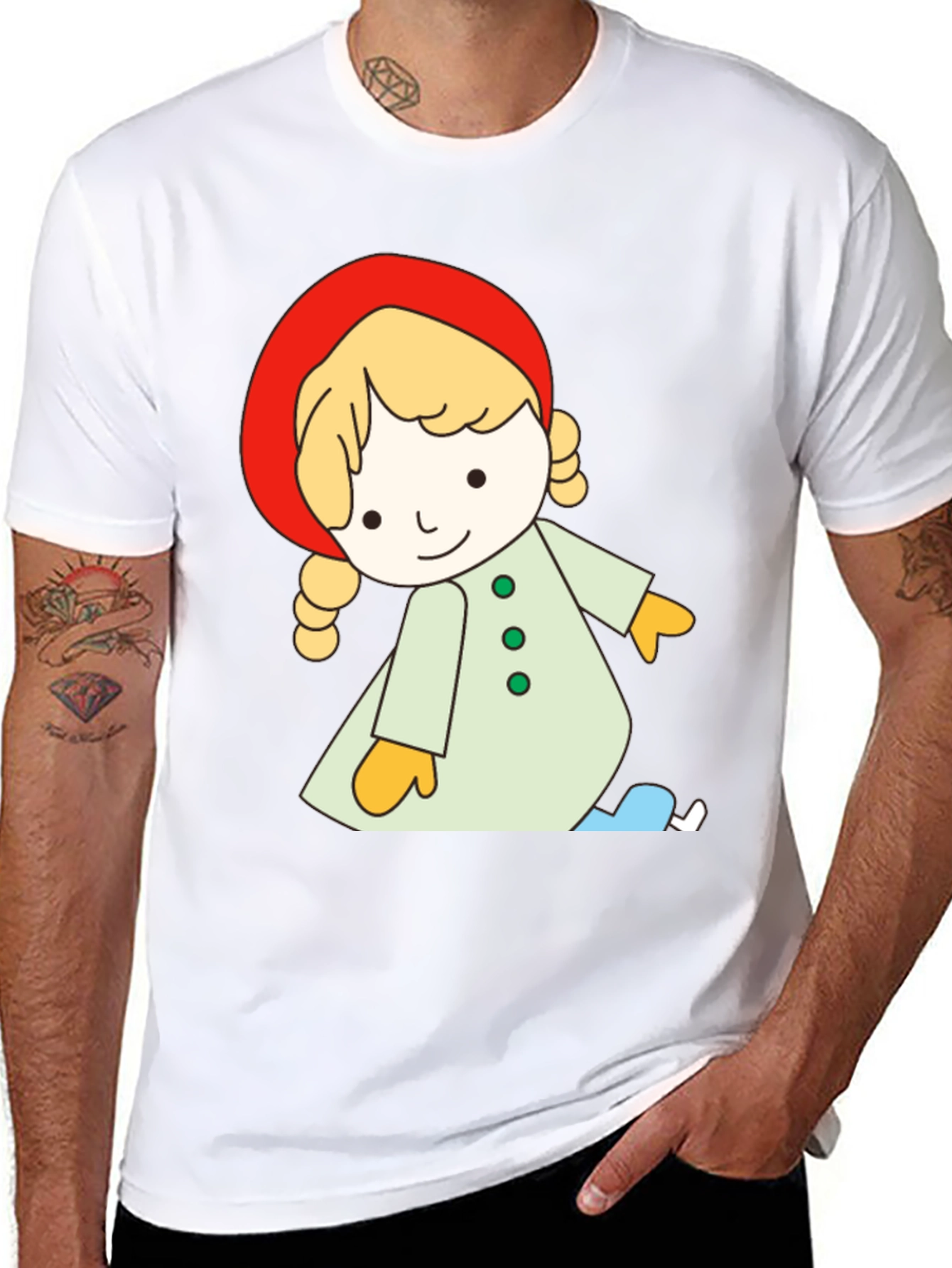 Cartoon Girl Black T-Shirt Unique Design
