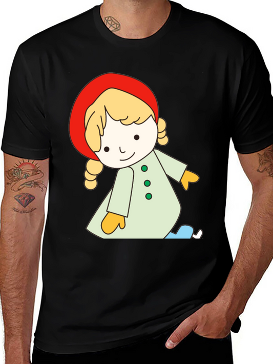 Cartoon Girl Black T-Shirt Unique Design