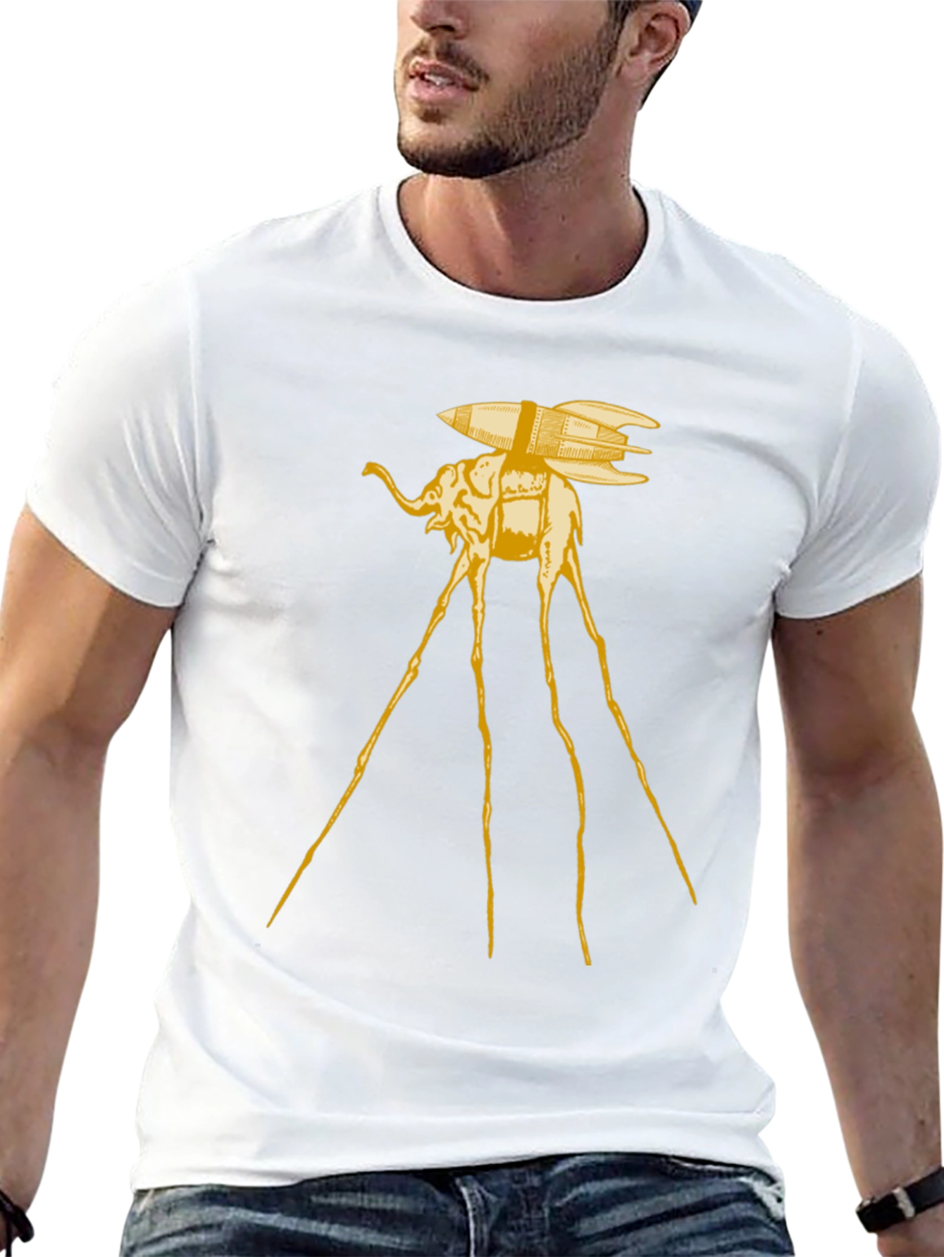 Surreal Elephant Rocket T-Shirt - Artistic Black Tee