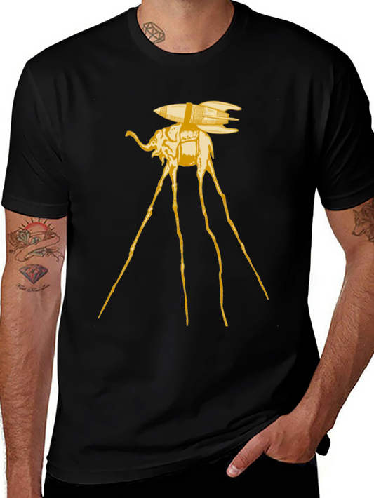 Surreal Elephant Rocket T-Shirt - Artistic Black Tee