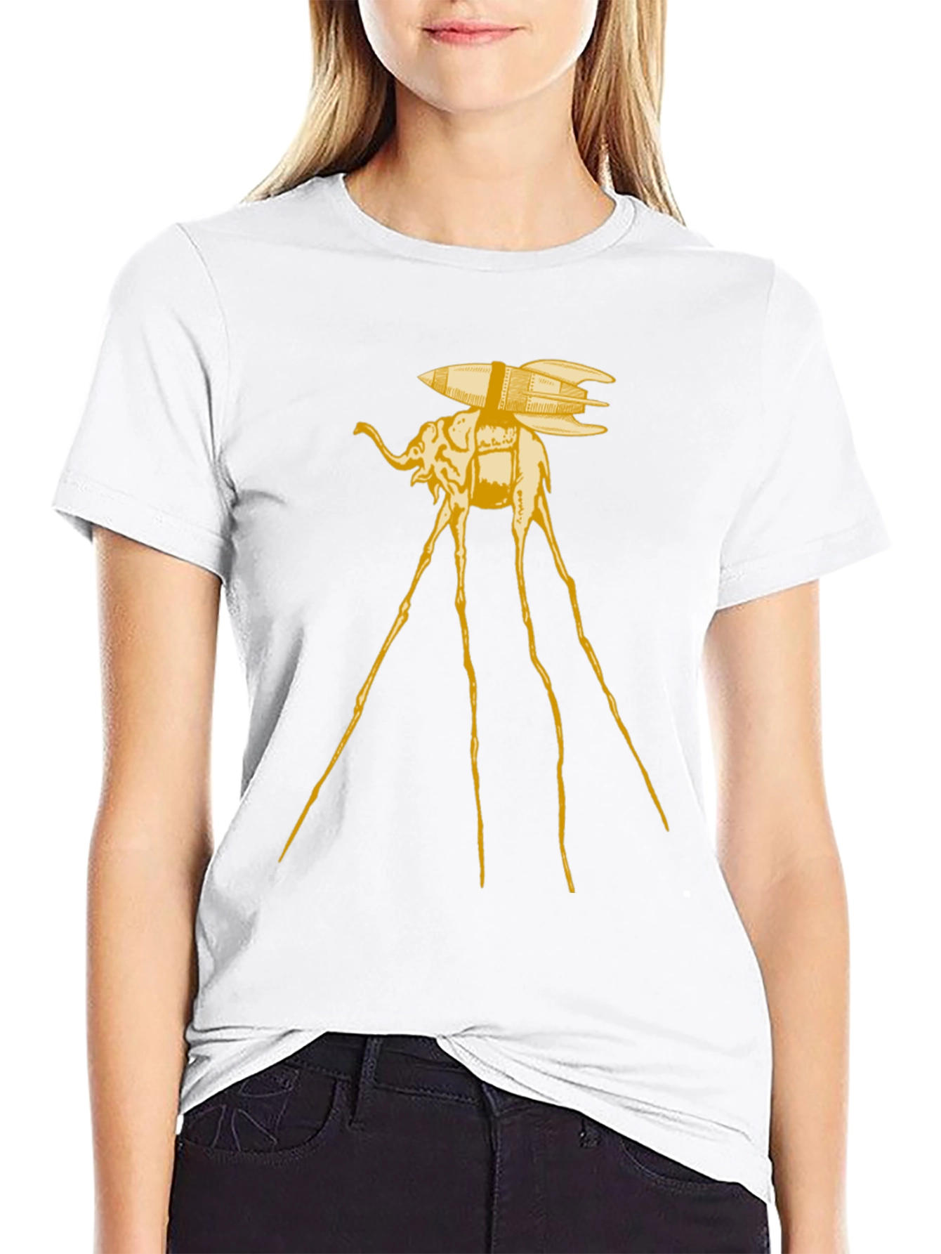 Surreal Elephant Rocket T-Shirt - Artistic Black Tee