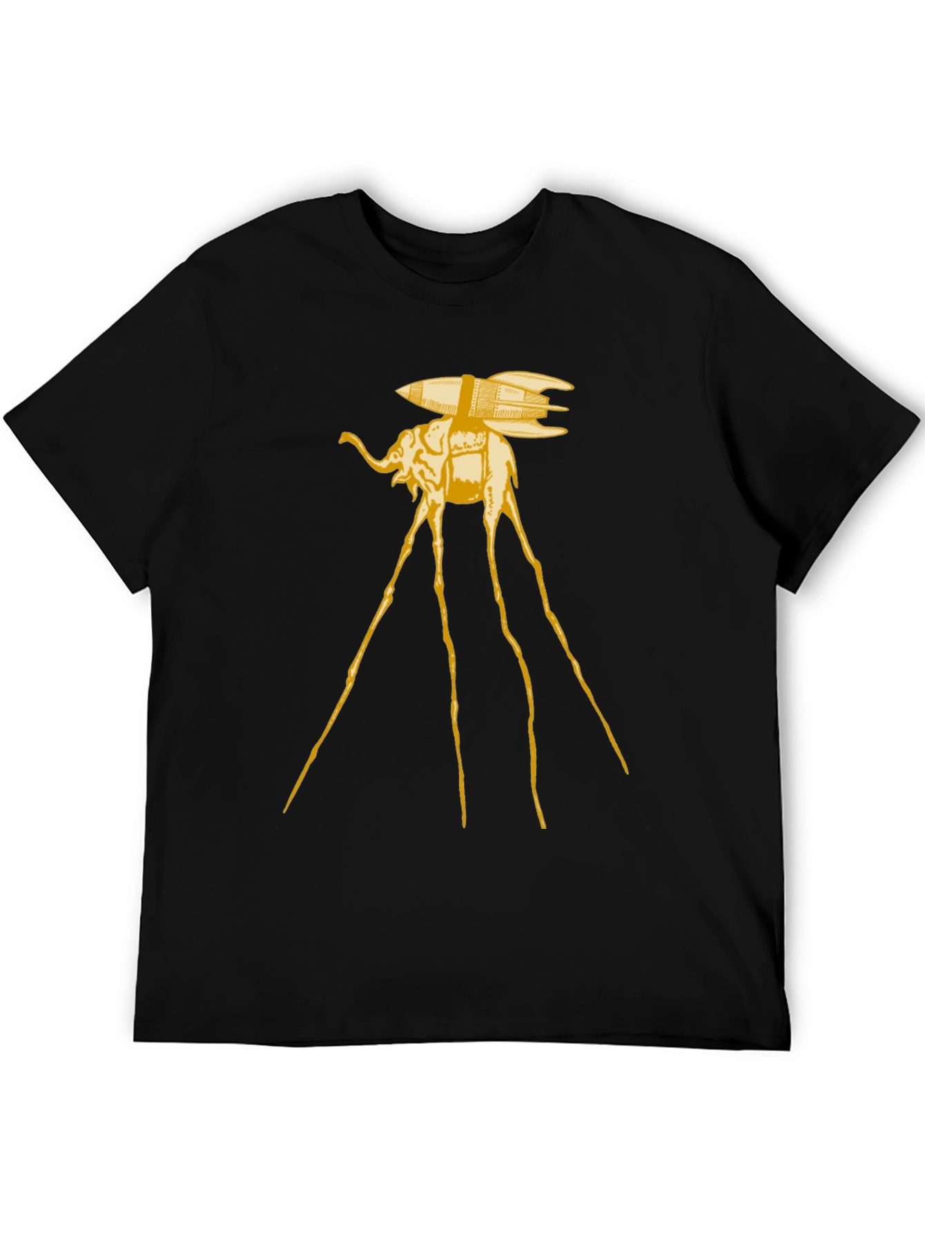 Surreal Elephant Rocket T-Shirt - Artistic Black Tee