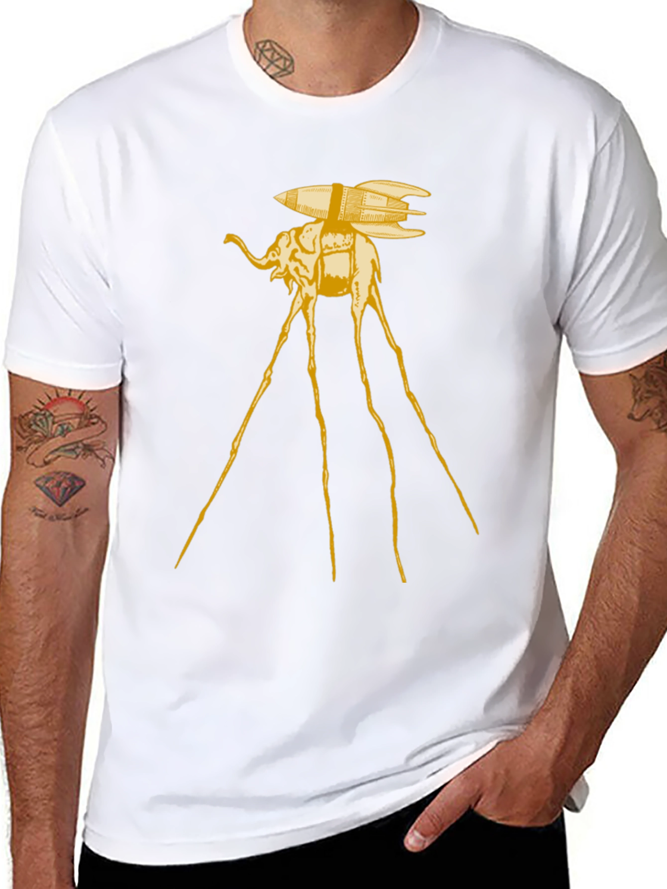 Surreal Elephant Rocket T-Shirt - Artistic Black Tee