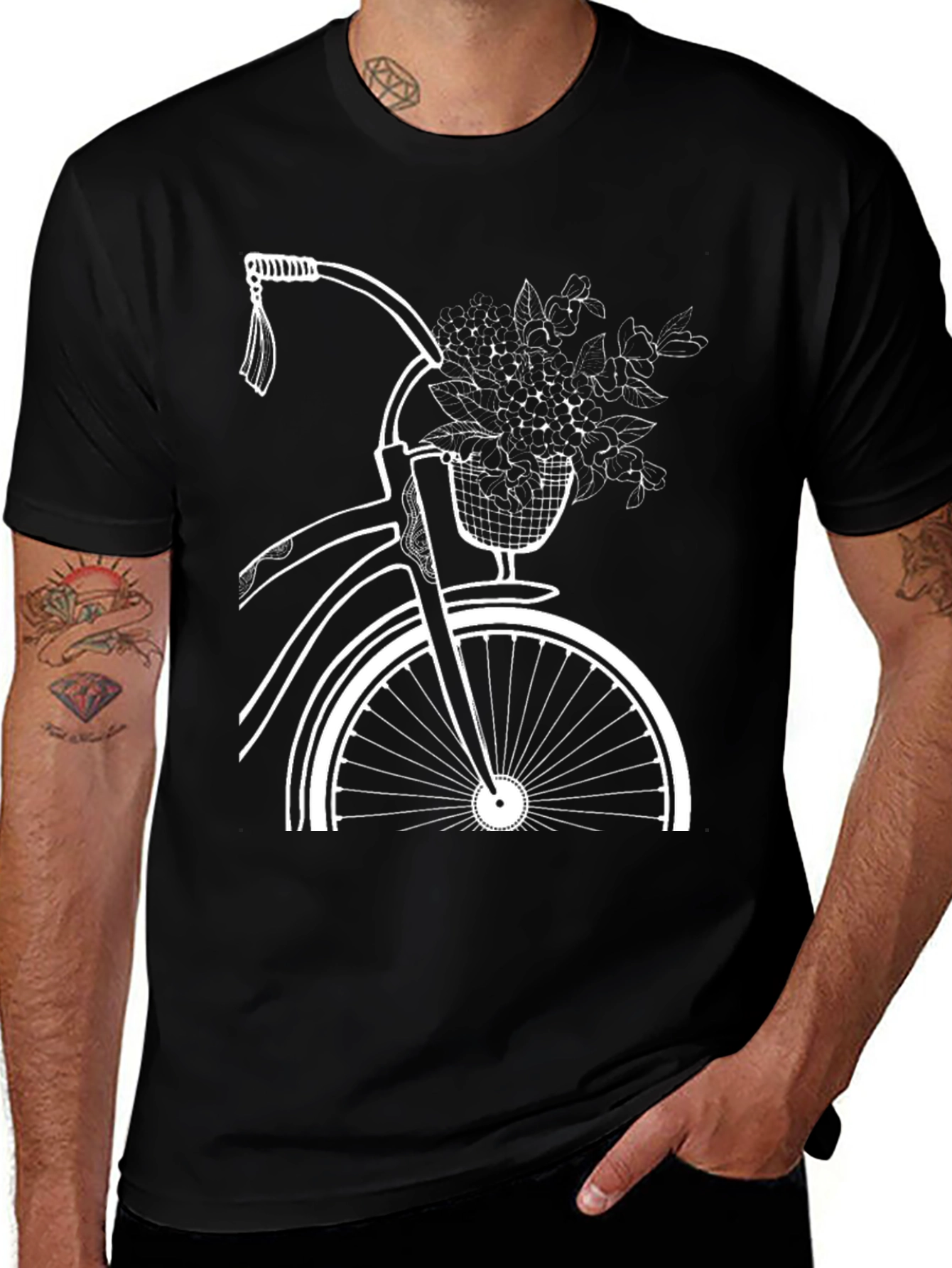 Black Bicycle and Flower Graphic Tee