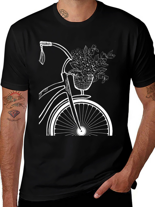 Black Bicycle and Flower Graphic Tee