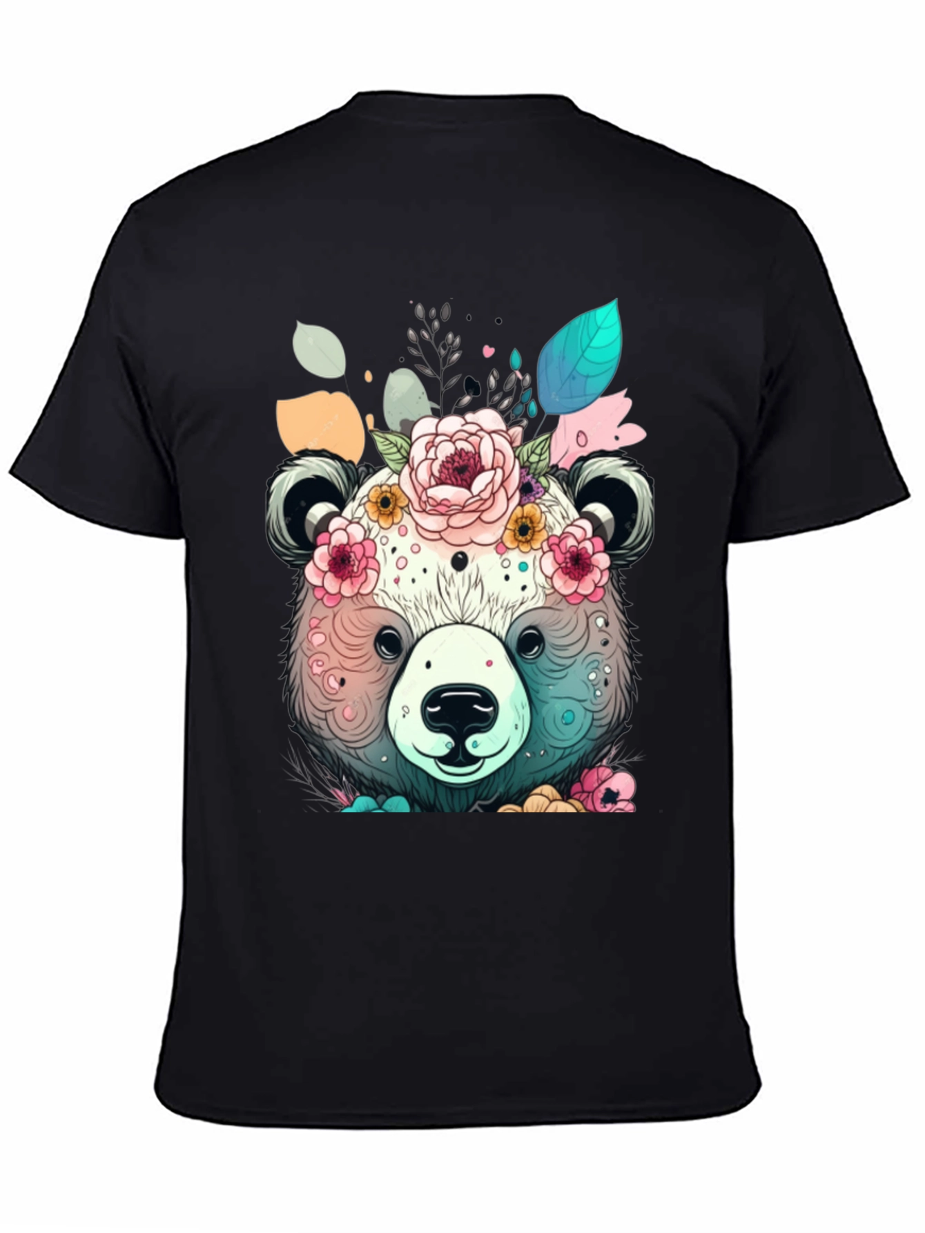 Floral Bear Graphic Tee - Black
