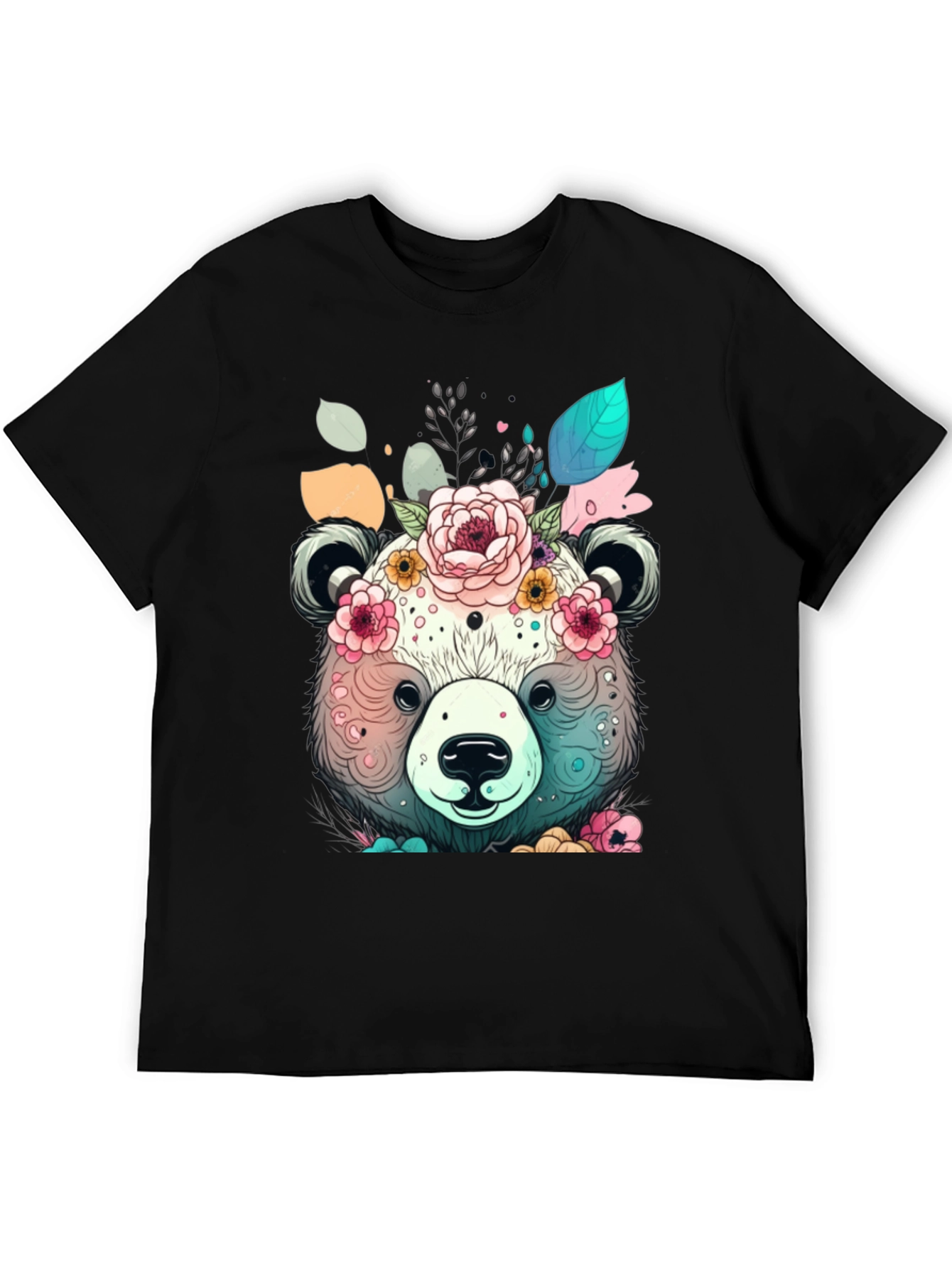 Floral Bear Graphic Tee - Black