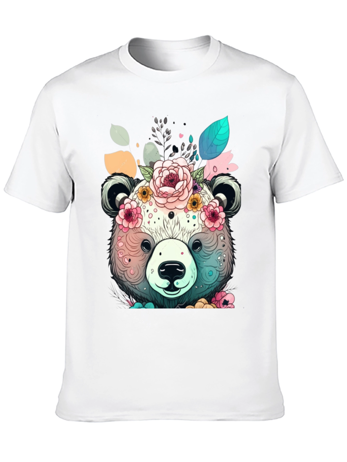 Floral Bear Graphic Tee - Black