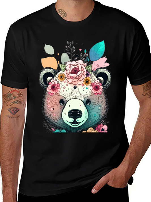 Floral Bear Graphic Tee - Black