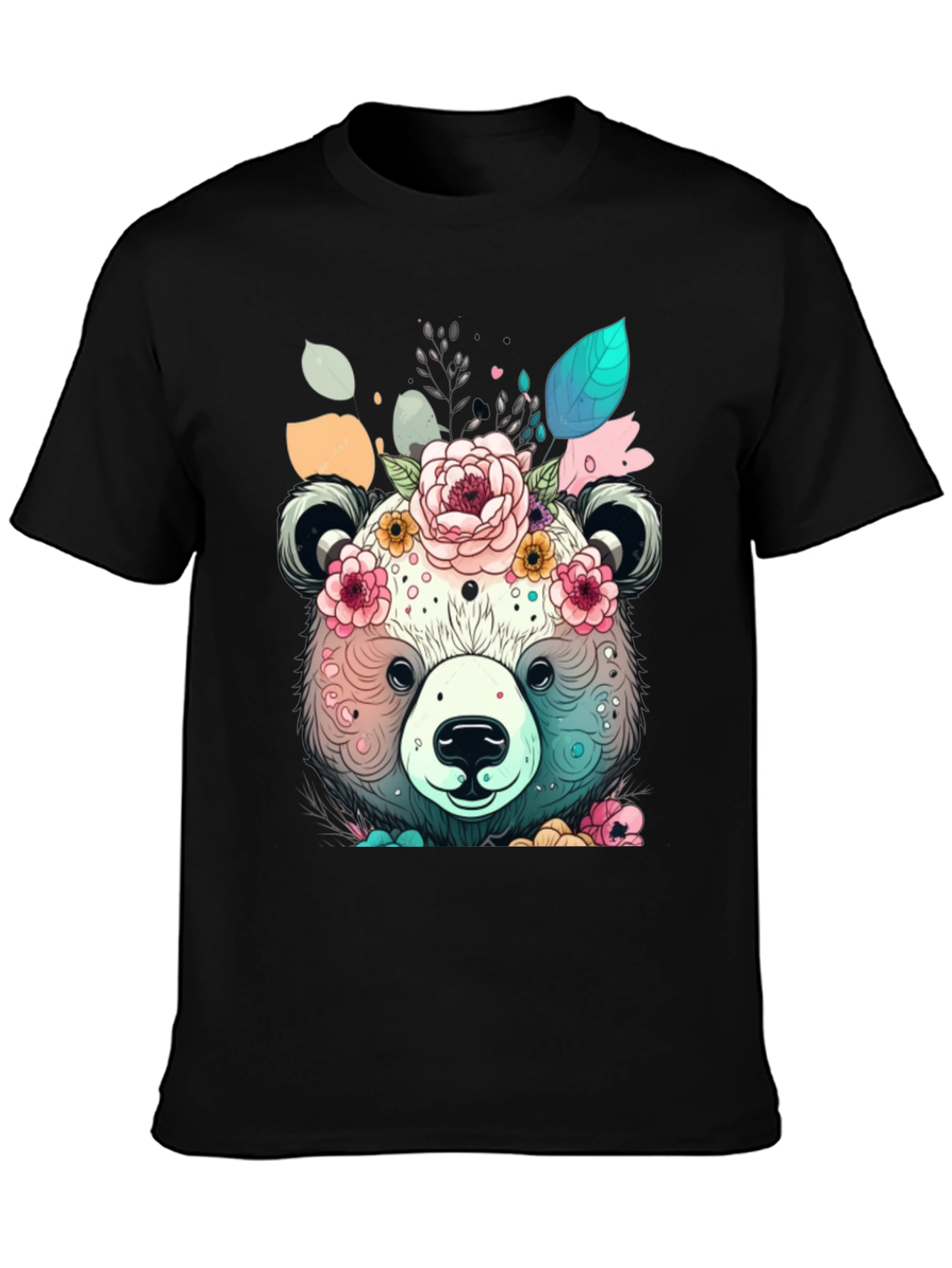 Floral Bear Graphic Tee - Black