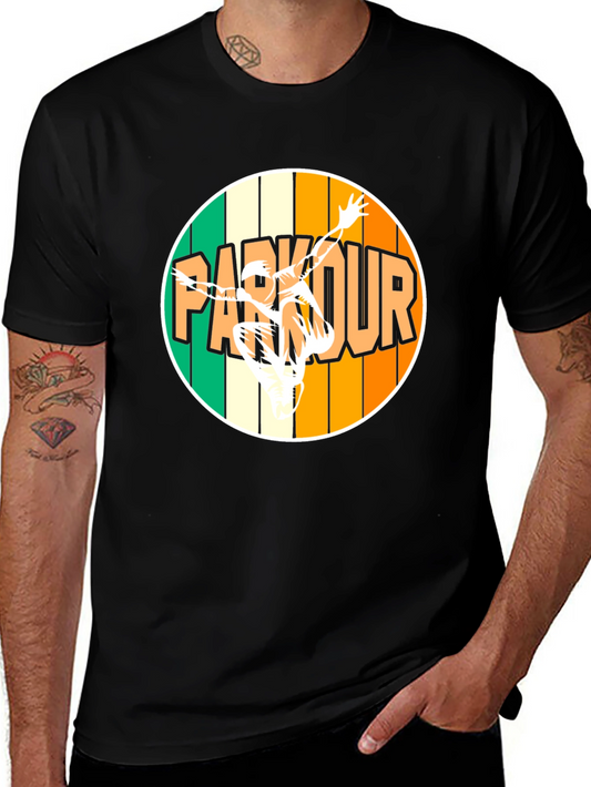 Parkour Circle Graphic T-Shirt - Black Cotton Tee