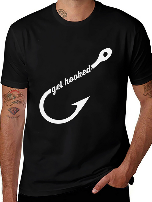 Get Hooked Fishing T-Shirt - Black Cotton Tee