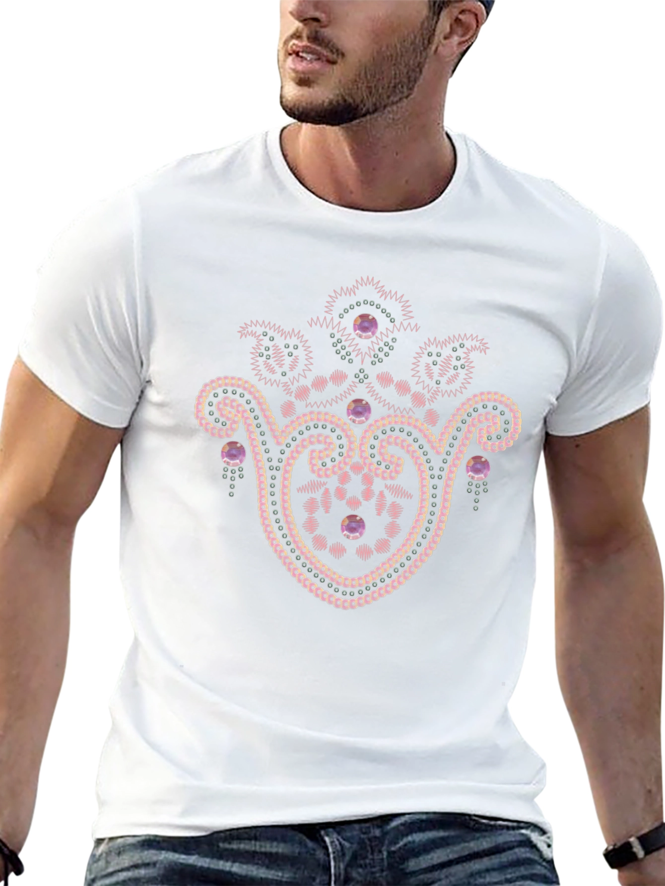 Mens Black T-Shirt with Gemstone Embellishment