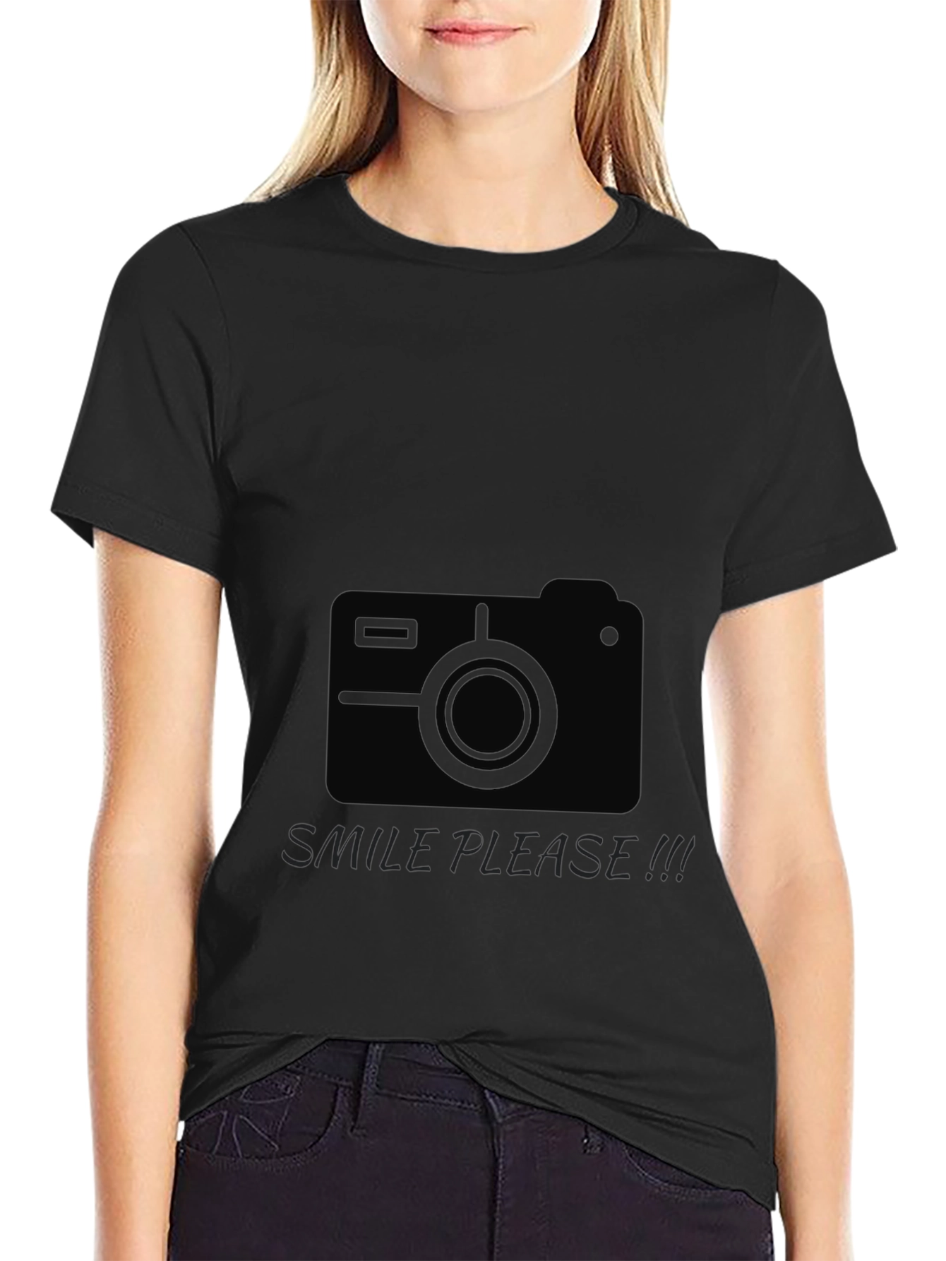 Mens Black Graphic Tee - Smile Please Camera Design