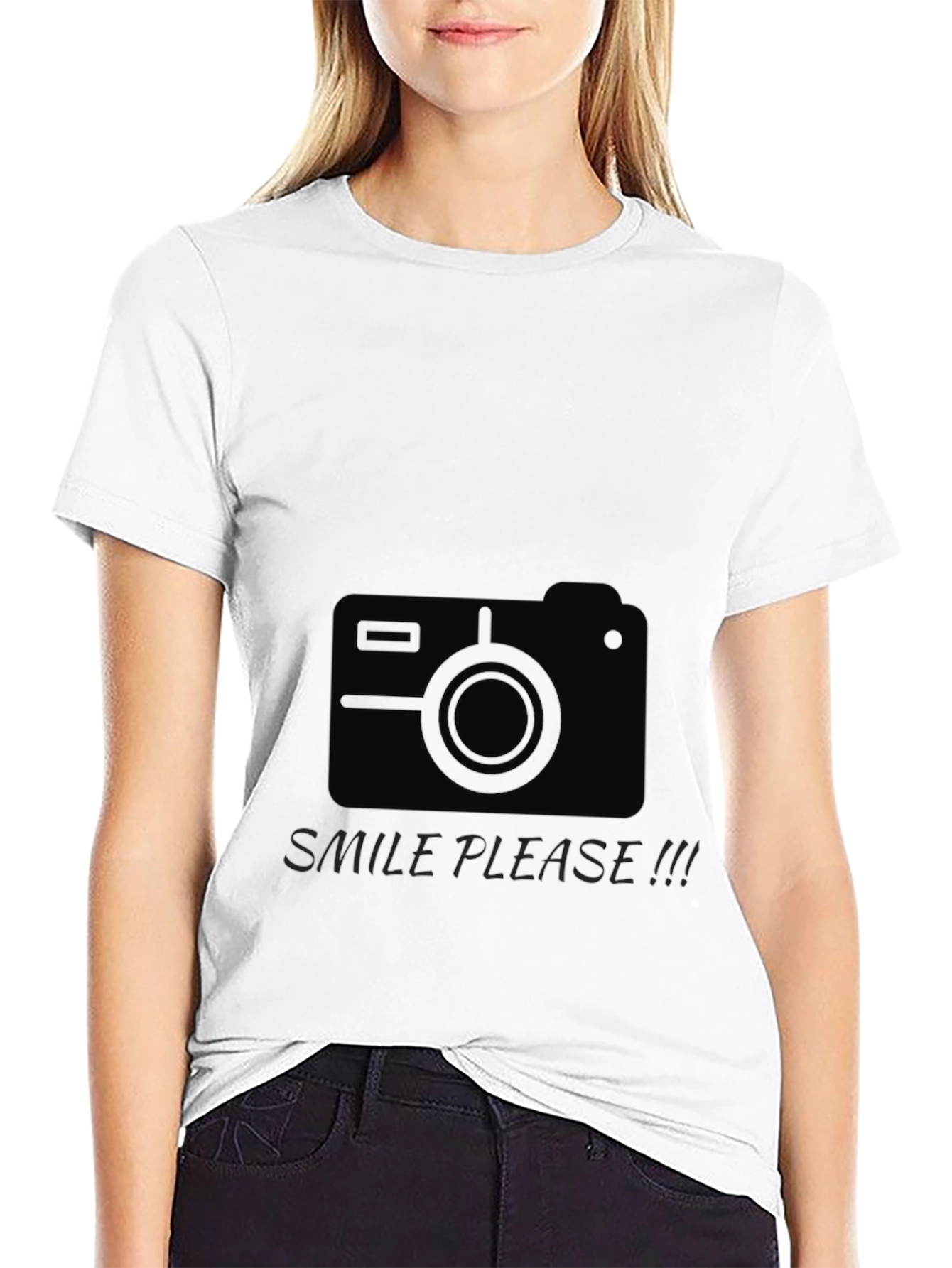 Mens Black Graphic Tee - Smile Please Camera Design