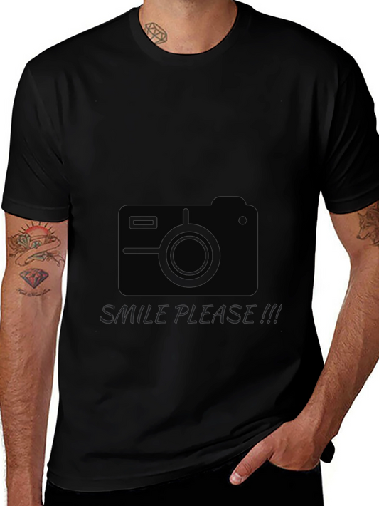 Mens Black Graphic Tee - Smile Please Camera Design