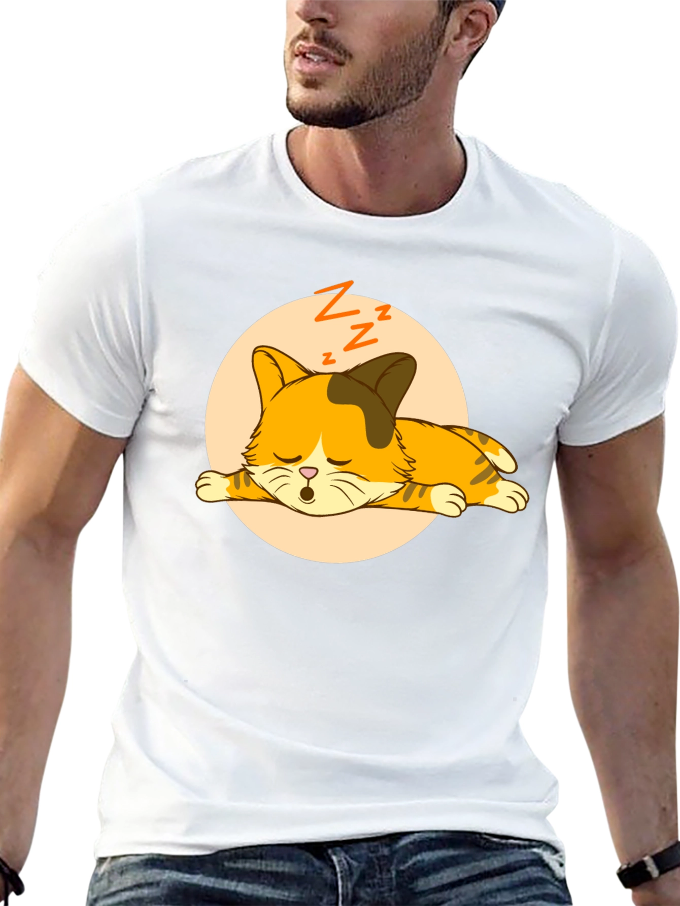 Sleeping Cat Graphic Tee - Unisex Cotton Shirt