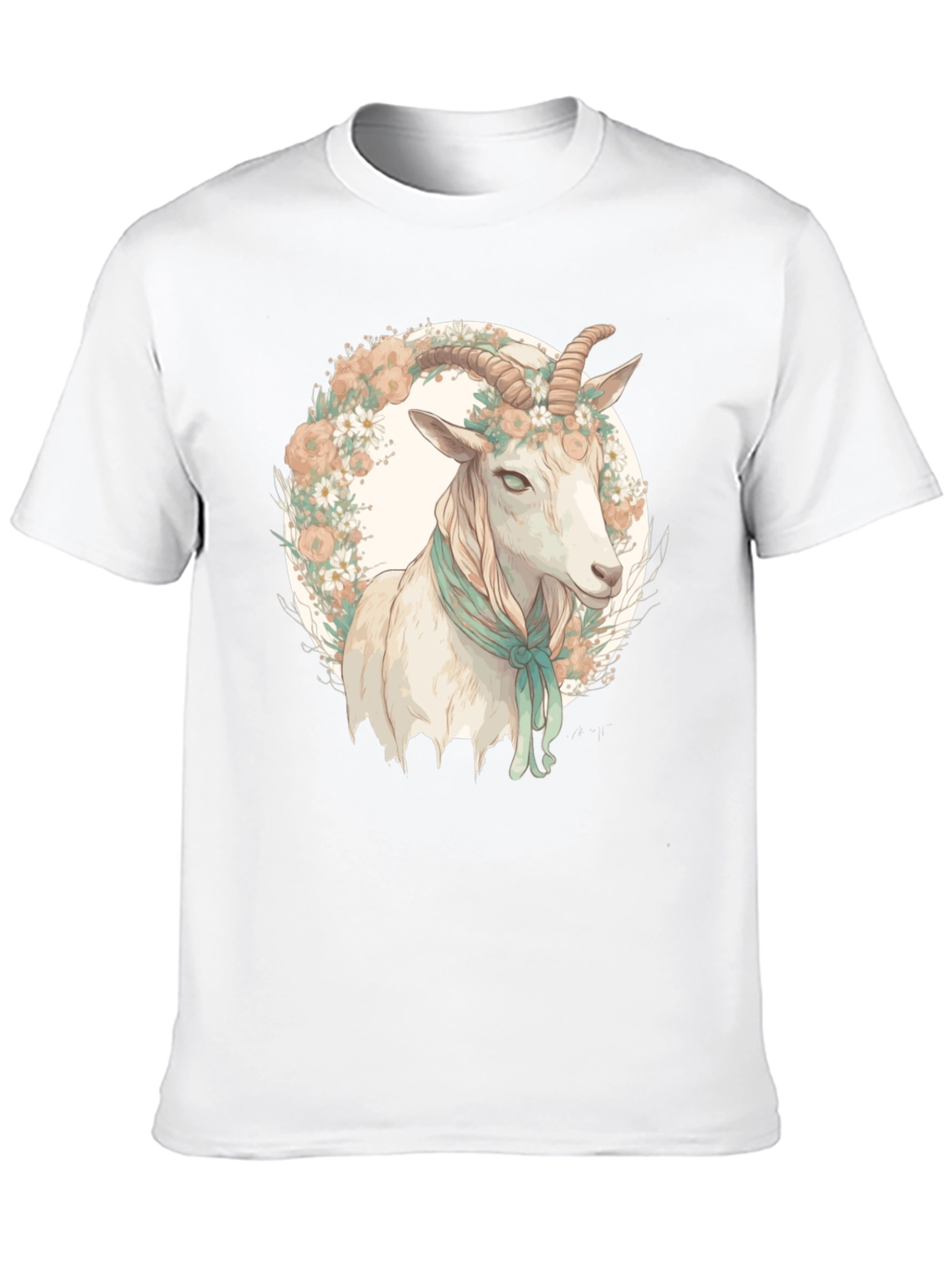Goat Floral Wreath Black T-Shirt