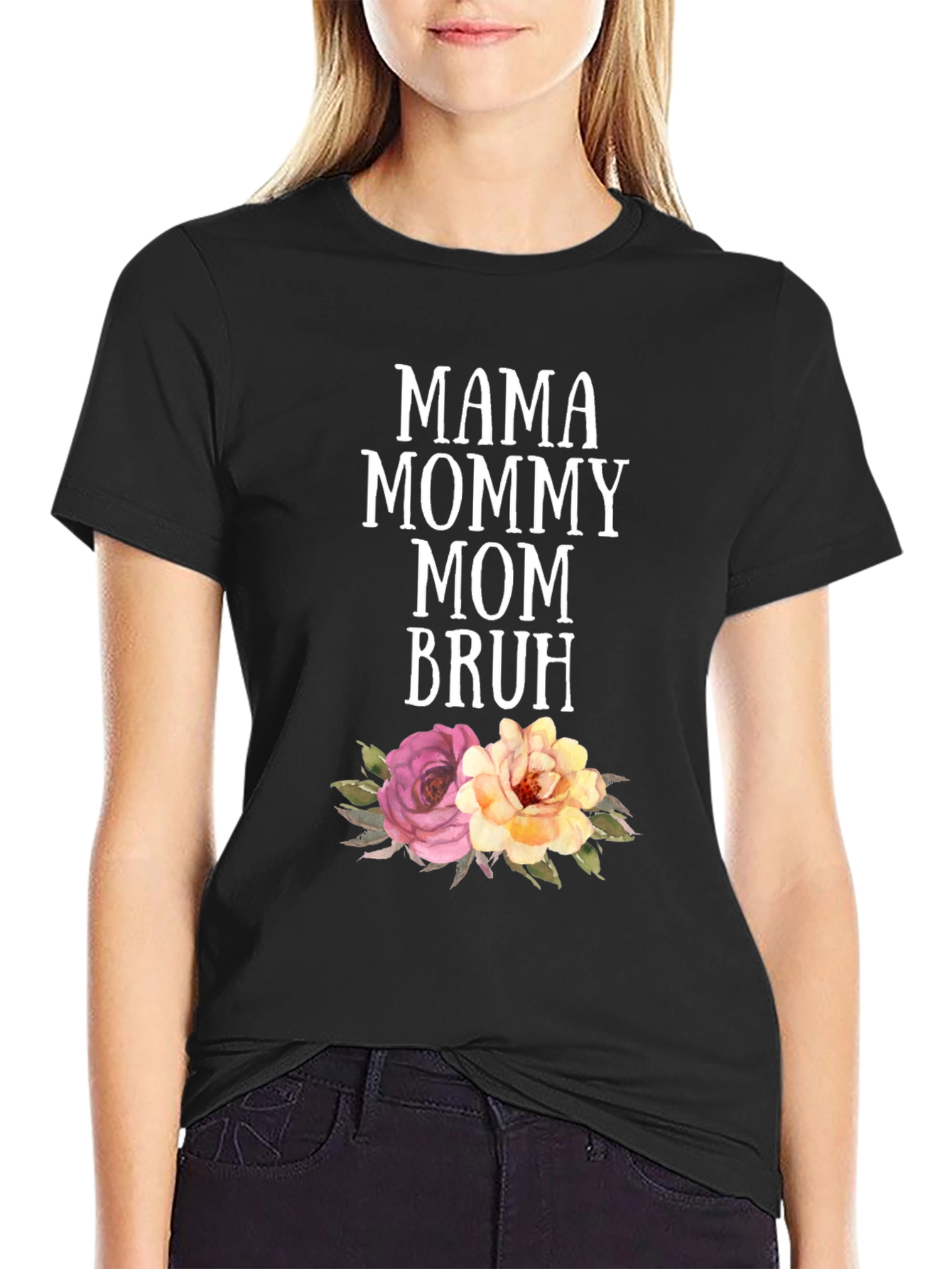 Mama Mommy Mom Bruh Floral Graphic T-Shirt