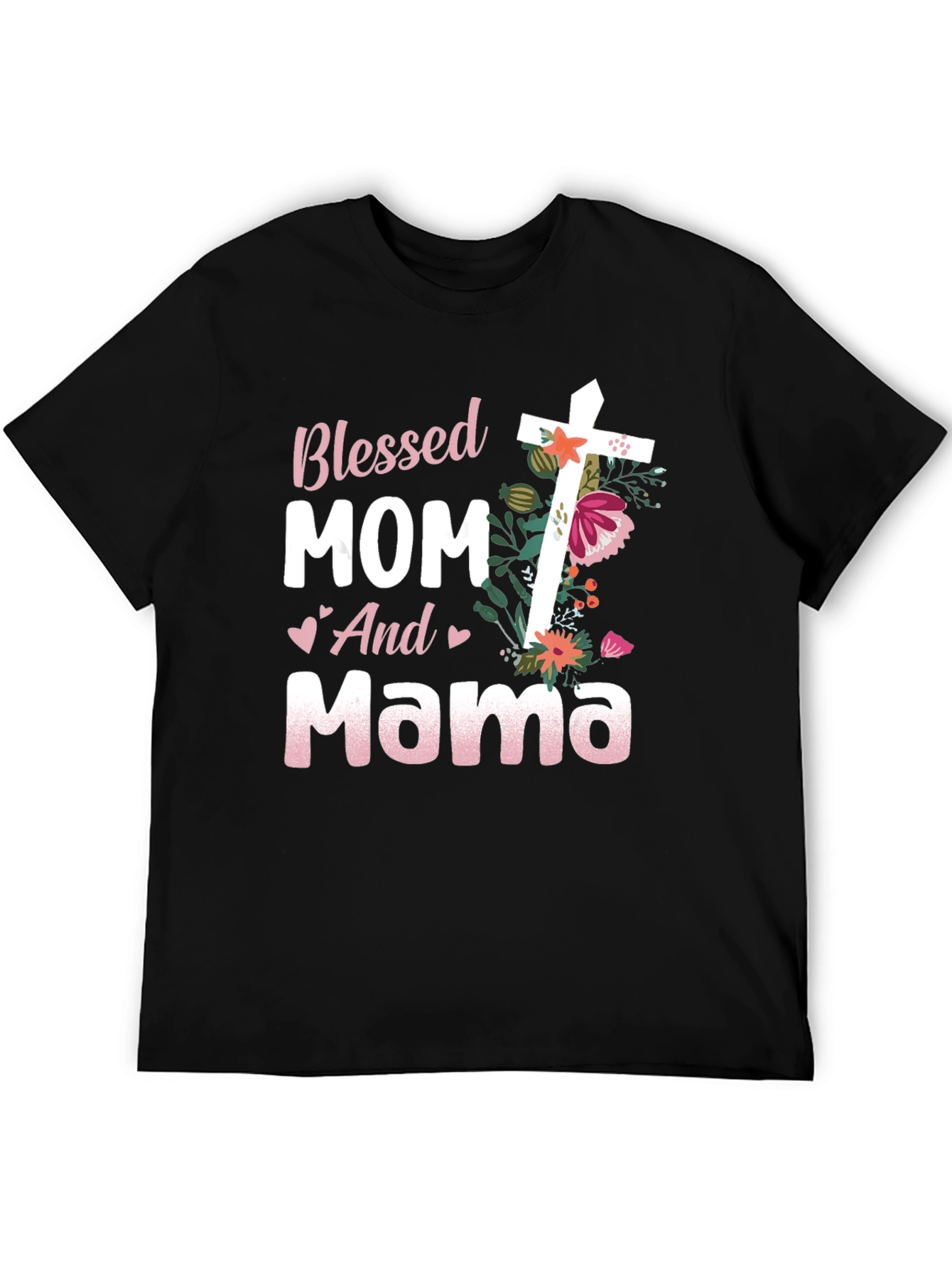 Blessed Mom and Mama Floral Cross Graphic Tee