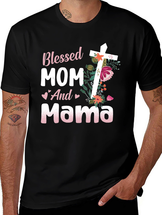 Blessed Mom and Mama Floral Cross Graphic Tee