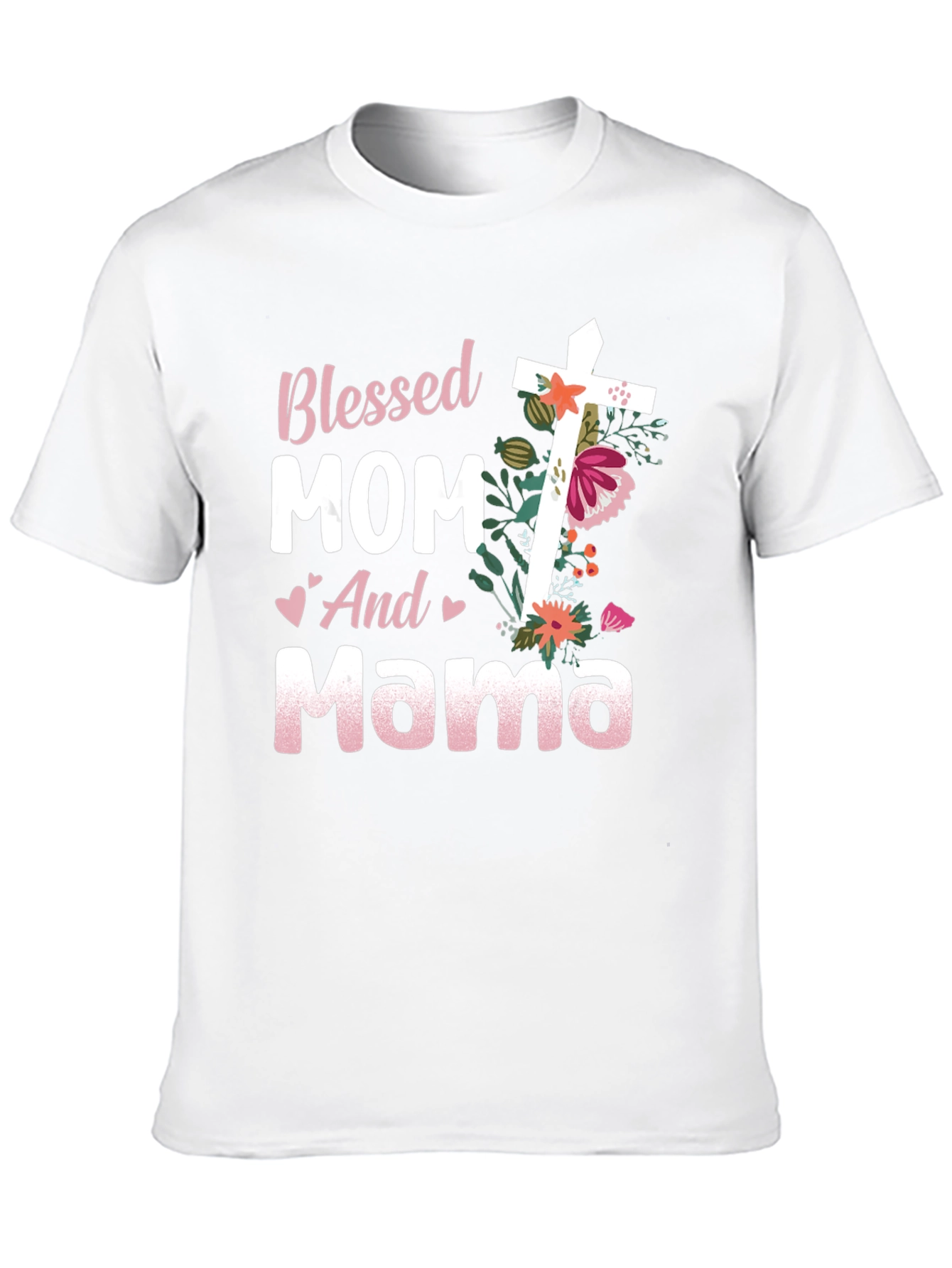Blessed Mom and Mama Floral Cross Graphic Tee