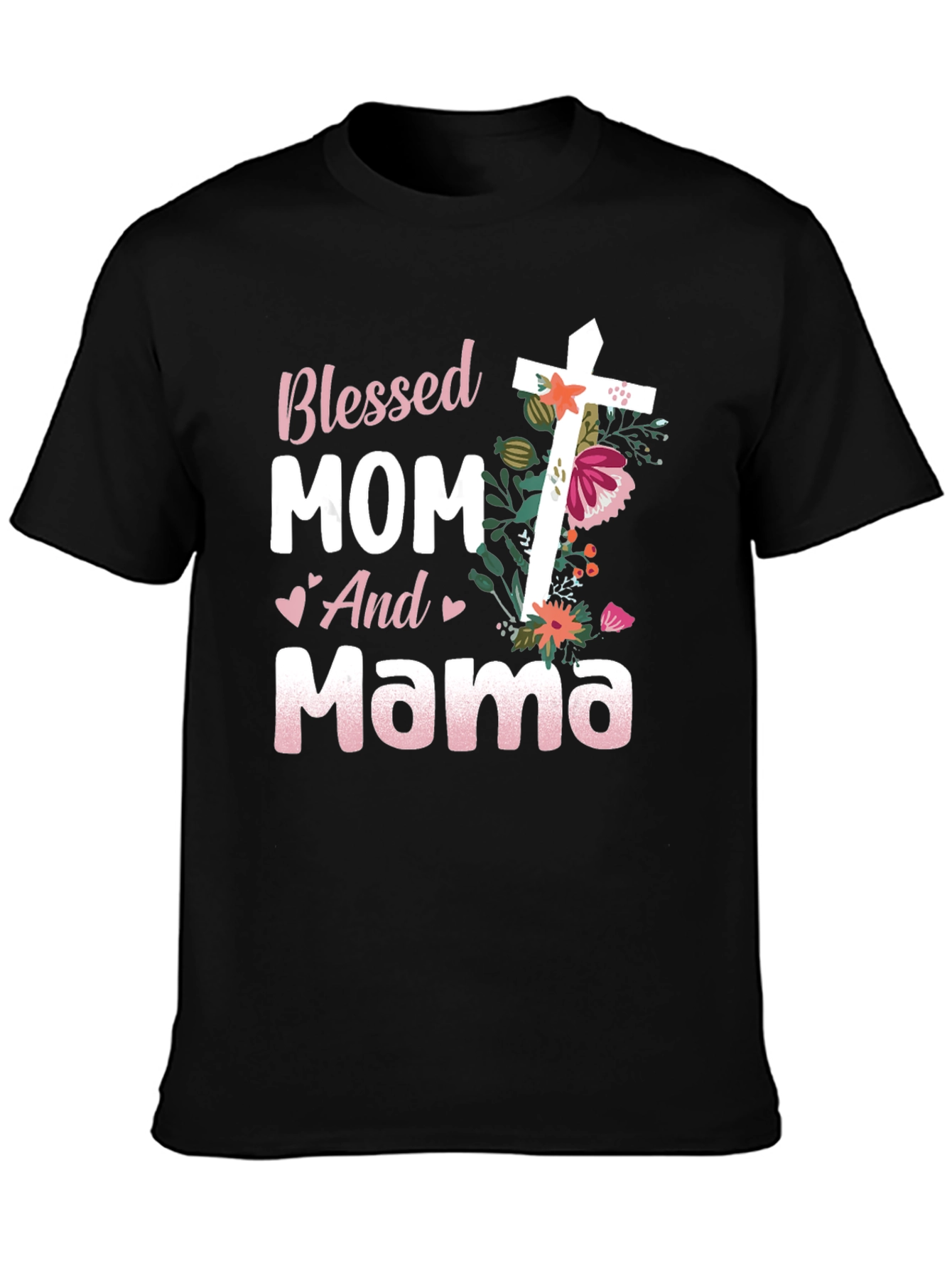 Blessed Mom and Mama Floral Cross Graphic Tee
