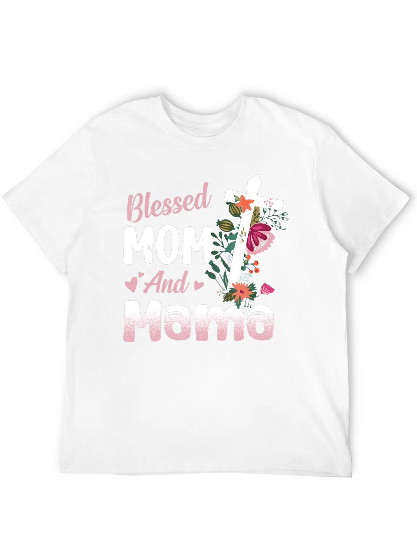 Blessed Mom and Mama Floral Cross Graphic Tee