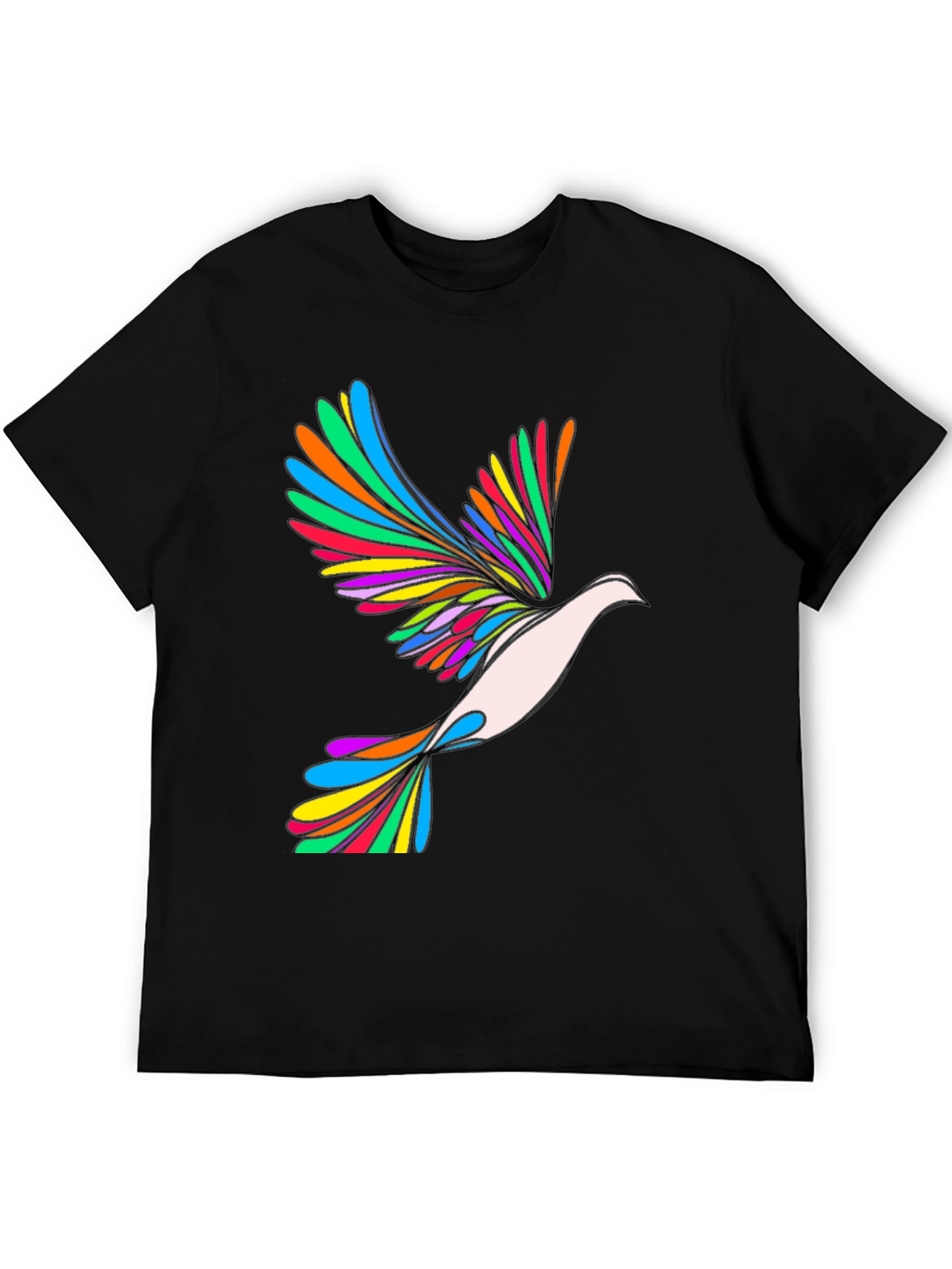 Rainbow Dove Graphic Print Black T-Shirt